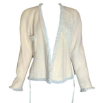 CHANEL 2002 Cruise/Resort Cream Tweed and Ruffle Tulle Jacket FRONT PHOTO UNTIED 2 OF 8