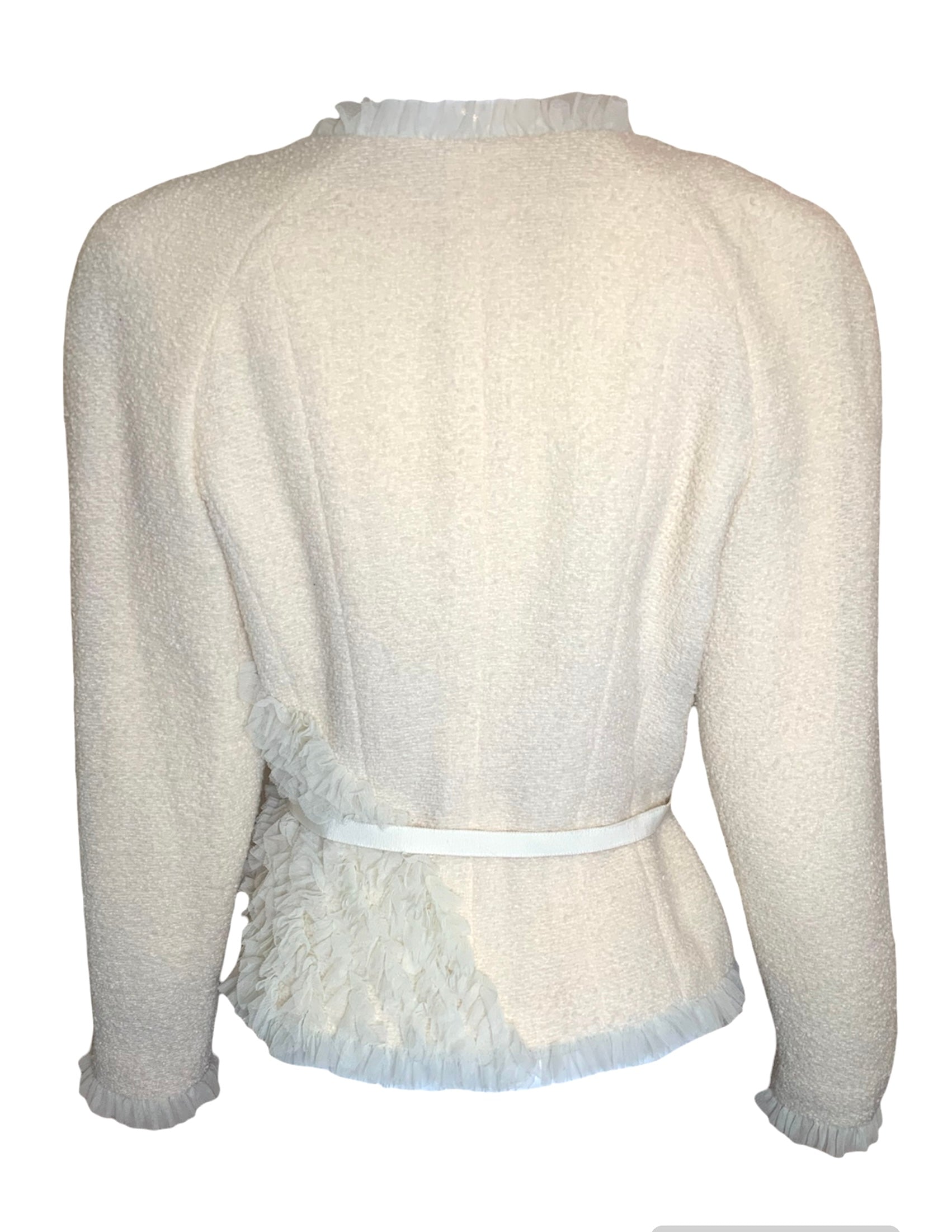 CHANEL 2002 Cruise/Resort Cream Tweed and Ruffle Tulle Jacket BACK PHOTO 4 OF 8