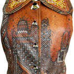 Iconic Bill Gibb 1972 A/W Leather Stenciled Vest with Bee Motif DETAIL PHOTO 3 OF 6