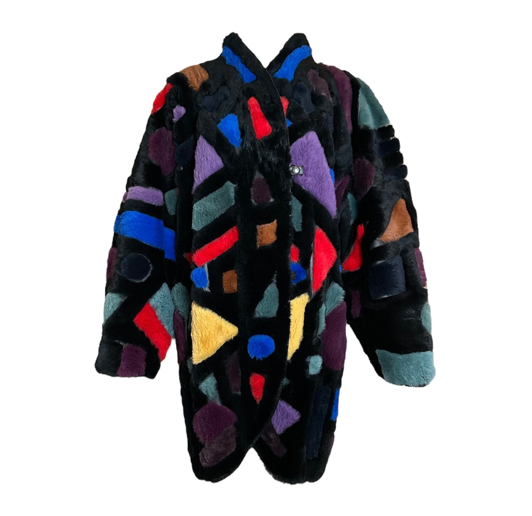 Krizia Geometric Patchwork Fur Reversible Coat FRONT PHOTO 1 OF 6