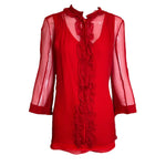 Chloe Red Sheer Silk Blouse + Undershirt FRONT PHOTO 1 OF 7