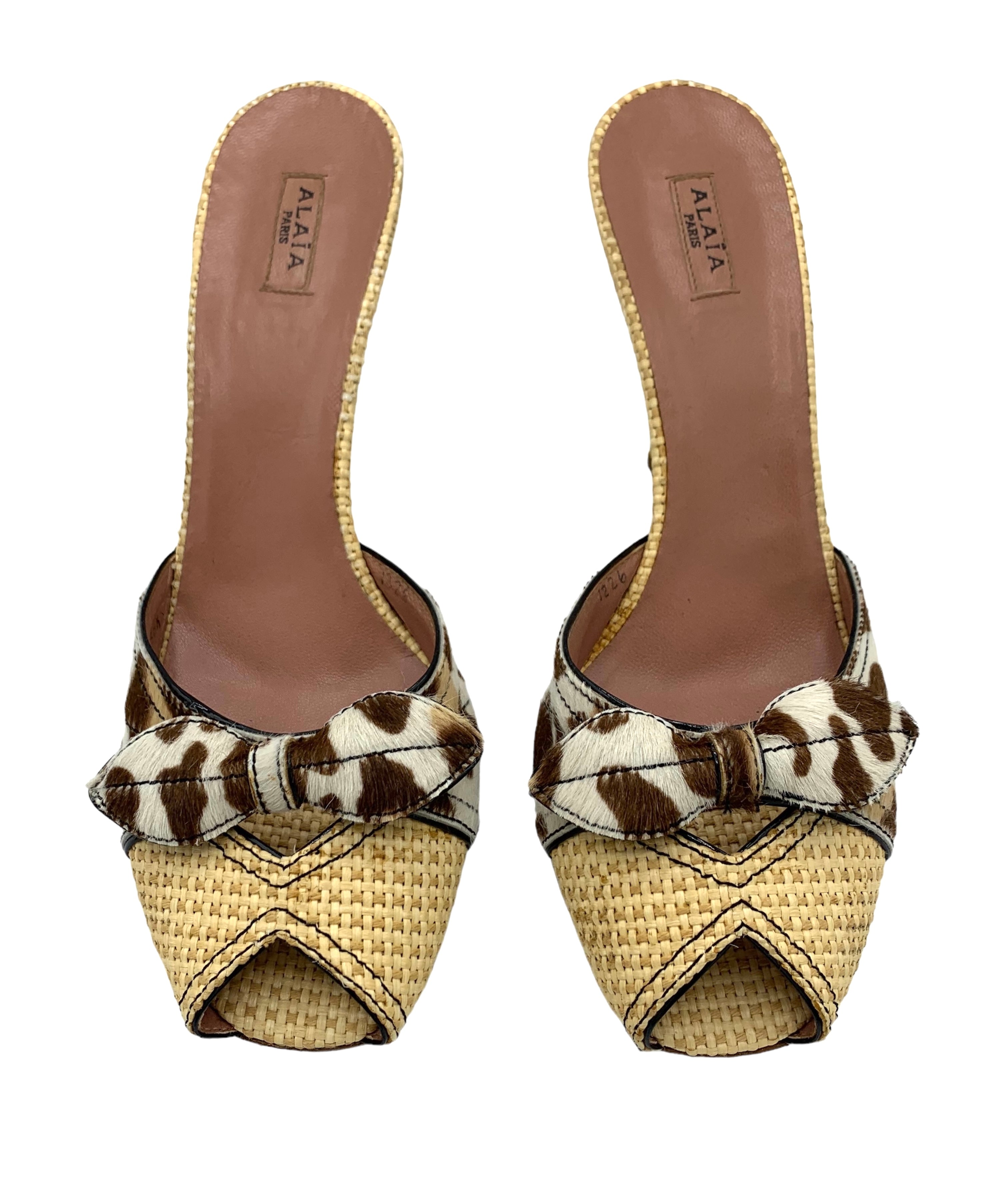 Alaia Raffia Animal Print Peep Toe Heeled Mules top