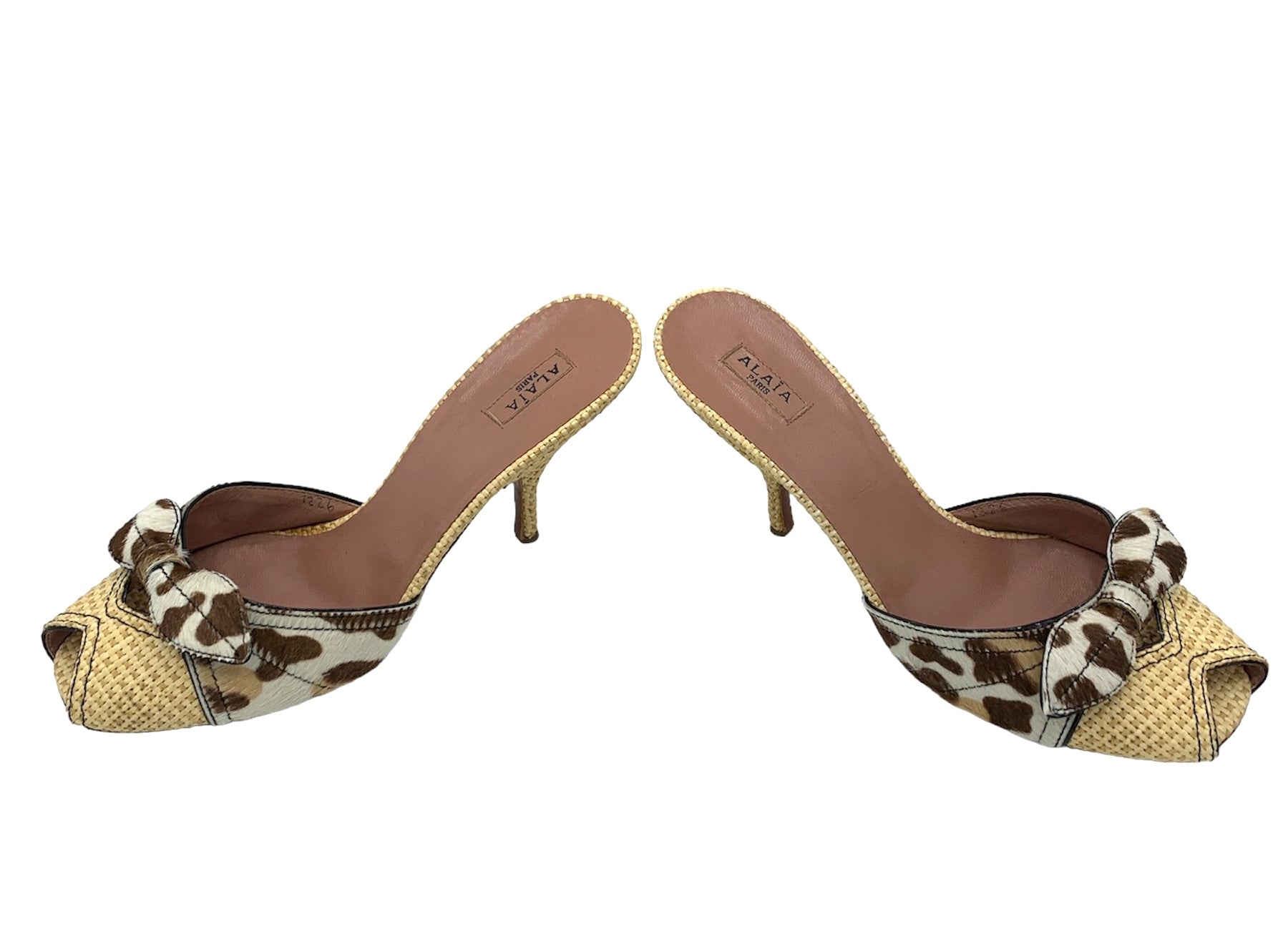 Alaia Raffia Animal Print Peep Toe Heeled Mules, side 3