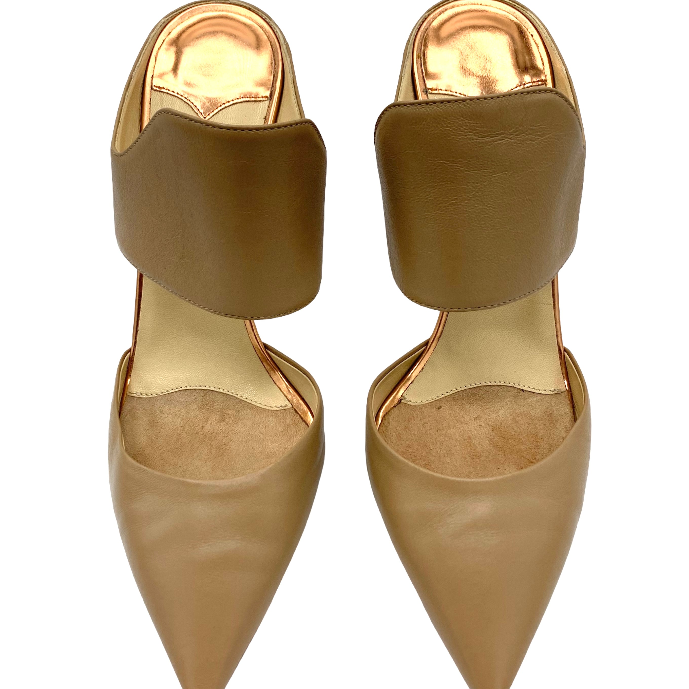 Jimmy Choo Beige Leather Pointed Toe Heeled Mules, top