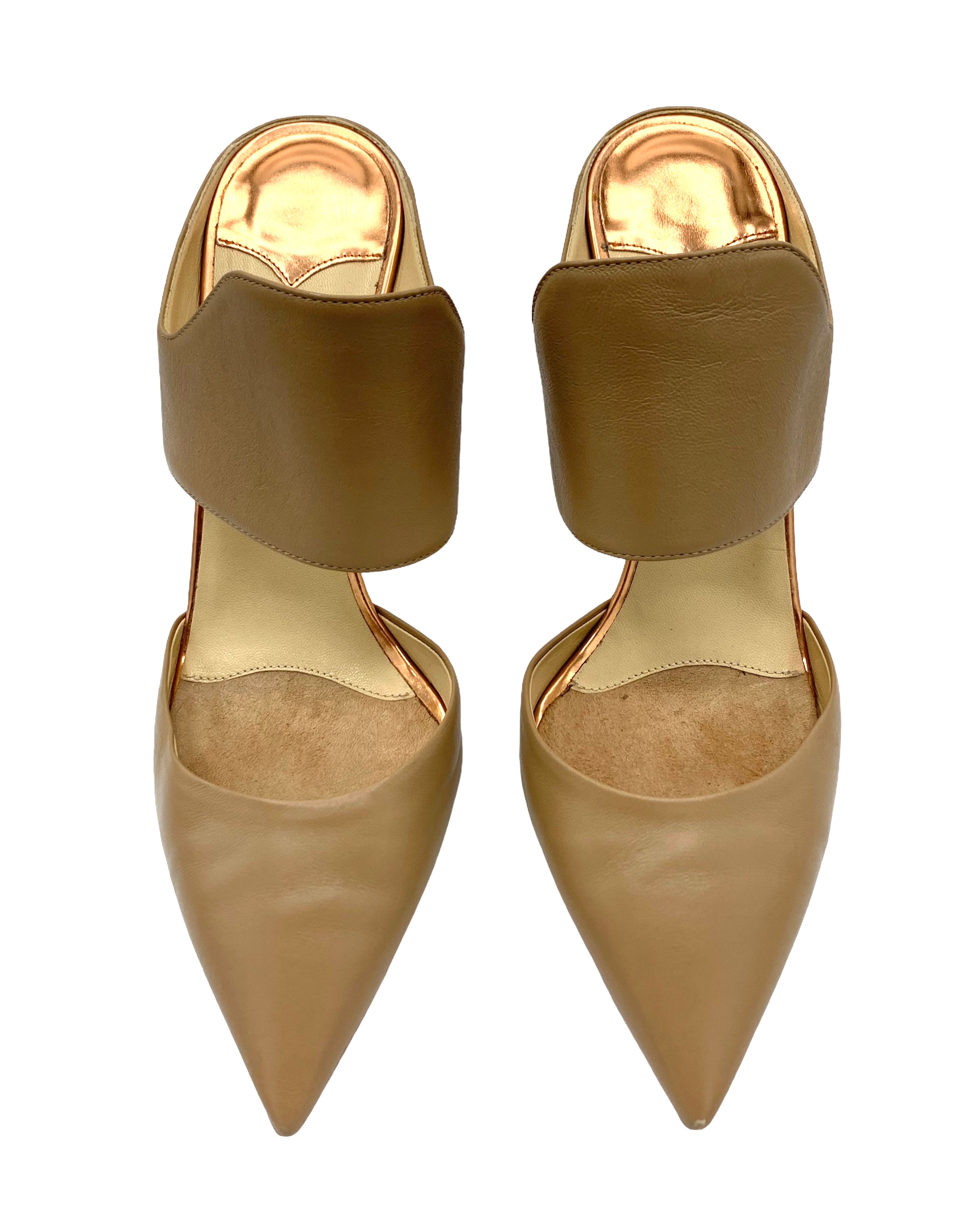 Jimmy Choo Beige Leather Pointed Toe Heeled Mules, top