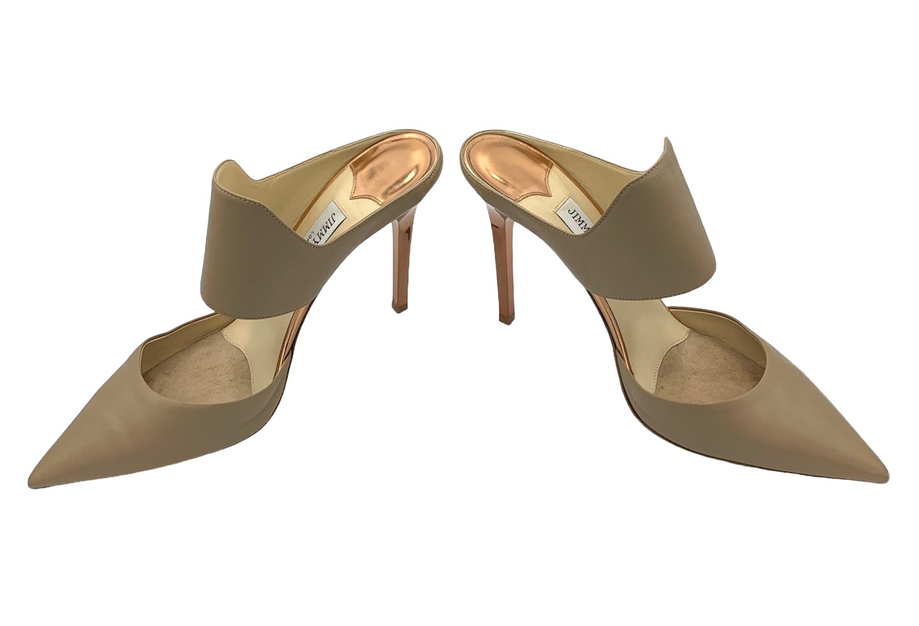 Jimmy Choo Beige Leather Pointed Toe Heeled Mules, side 2