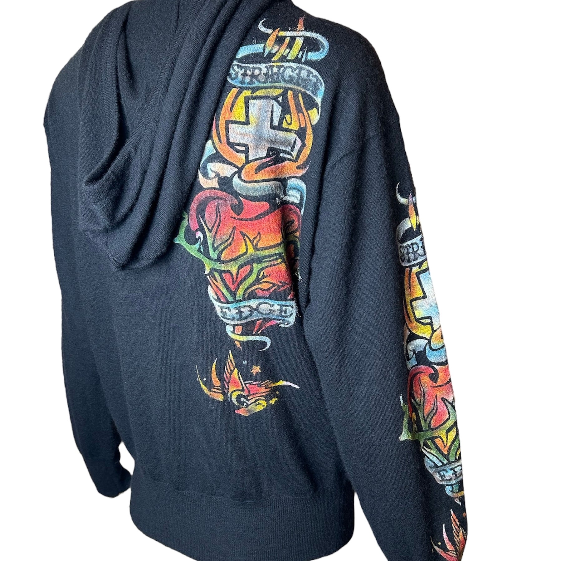 The Great China Wall Black Cashmere Hoodie with Tattoo Graphics BACK ART PHOTO 2 OF 7