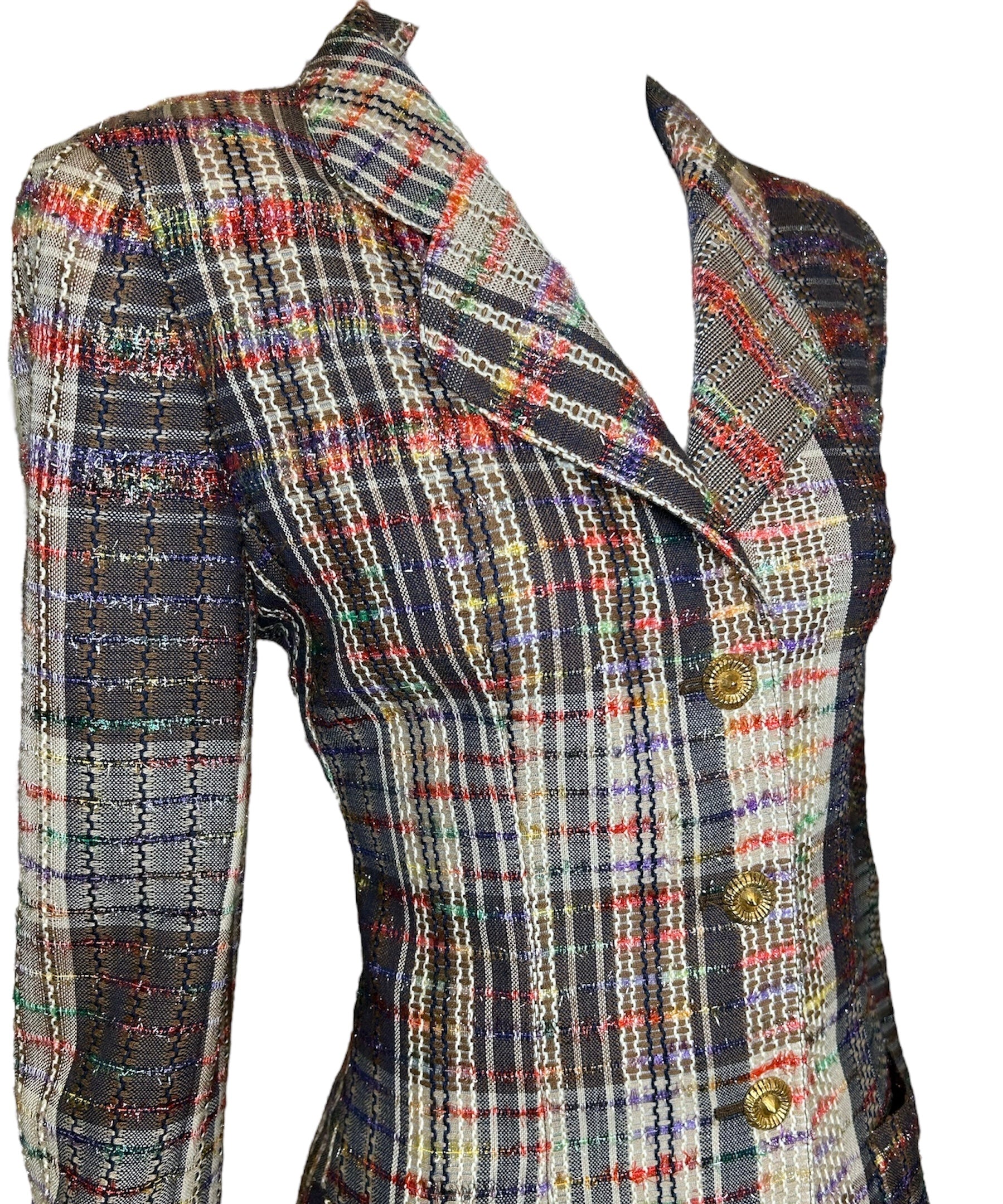 Emanuel Ungaro Parallele Rainbow Thread Suit Ensemble FRONT JACKET DETAIL PHOTO 2 OF 7