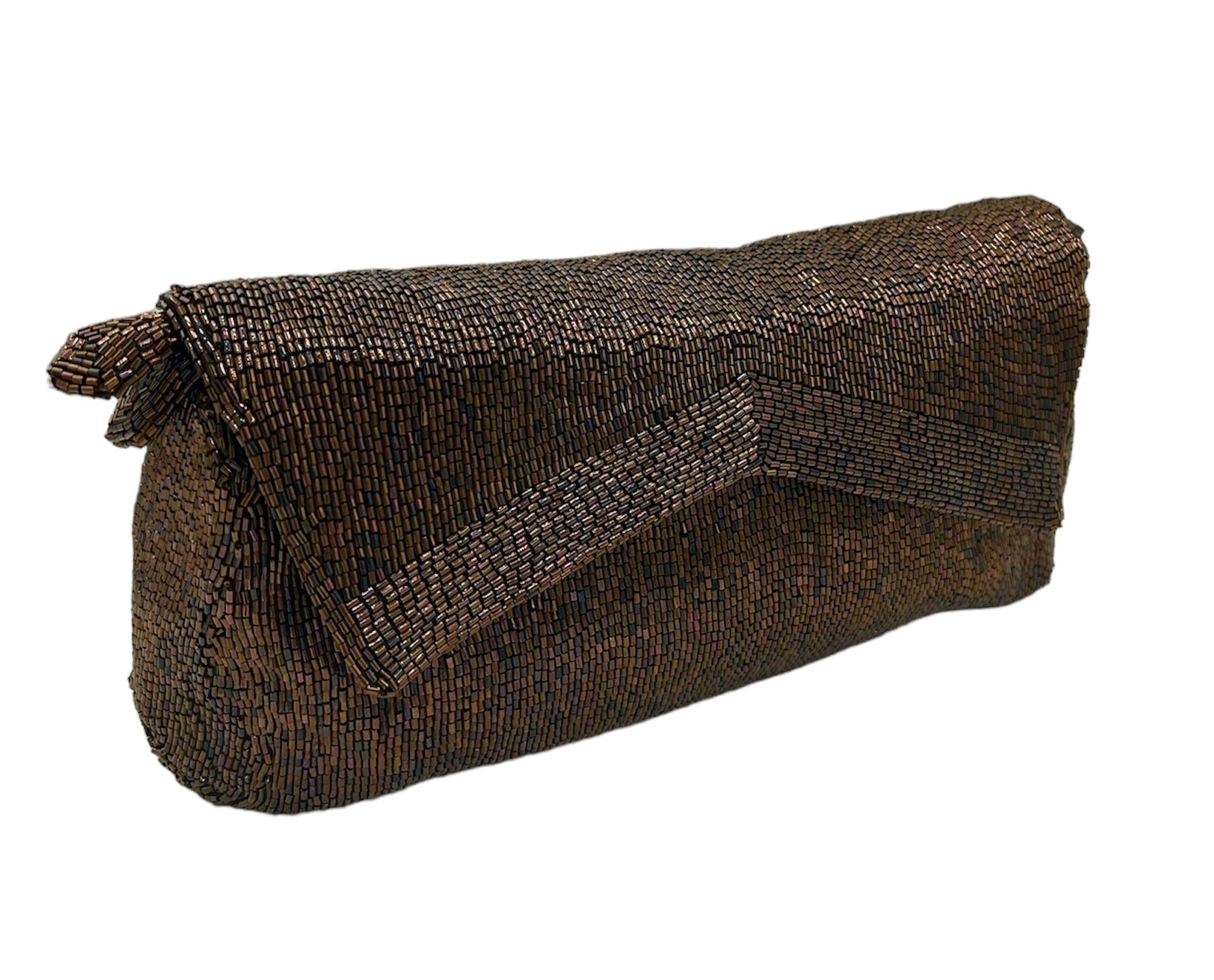 Hattie Carnegie 40s Chocolate Brown Beaded Clutch DETAIL PHOTO 2 OF 10