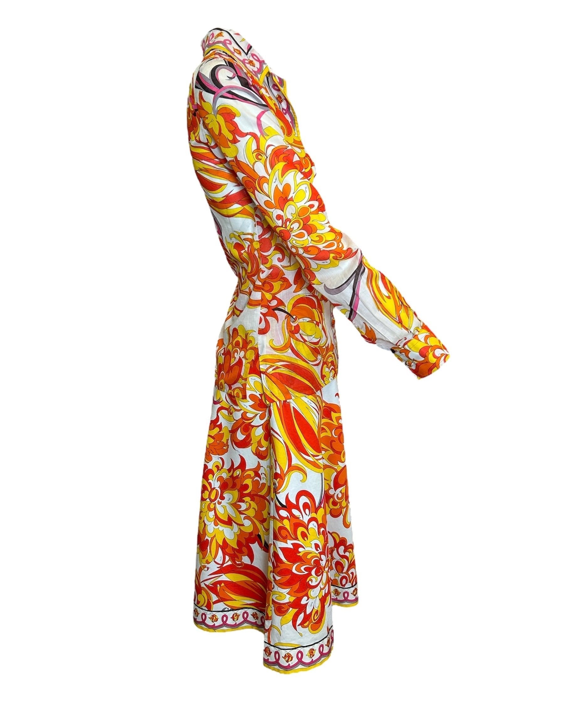 Emilio Pucci 70s Floral Flame Psychedelic Ensemble Shirt/Skirt SIDE PHOTO 3 OF 7