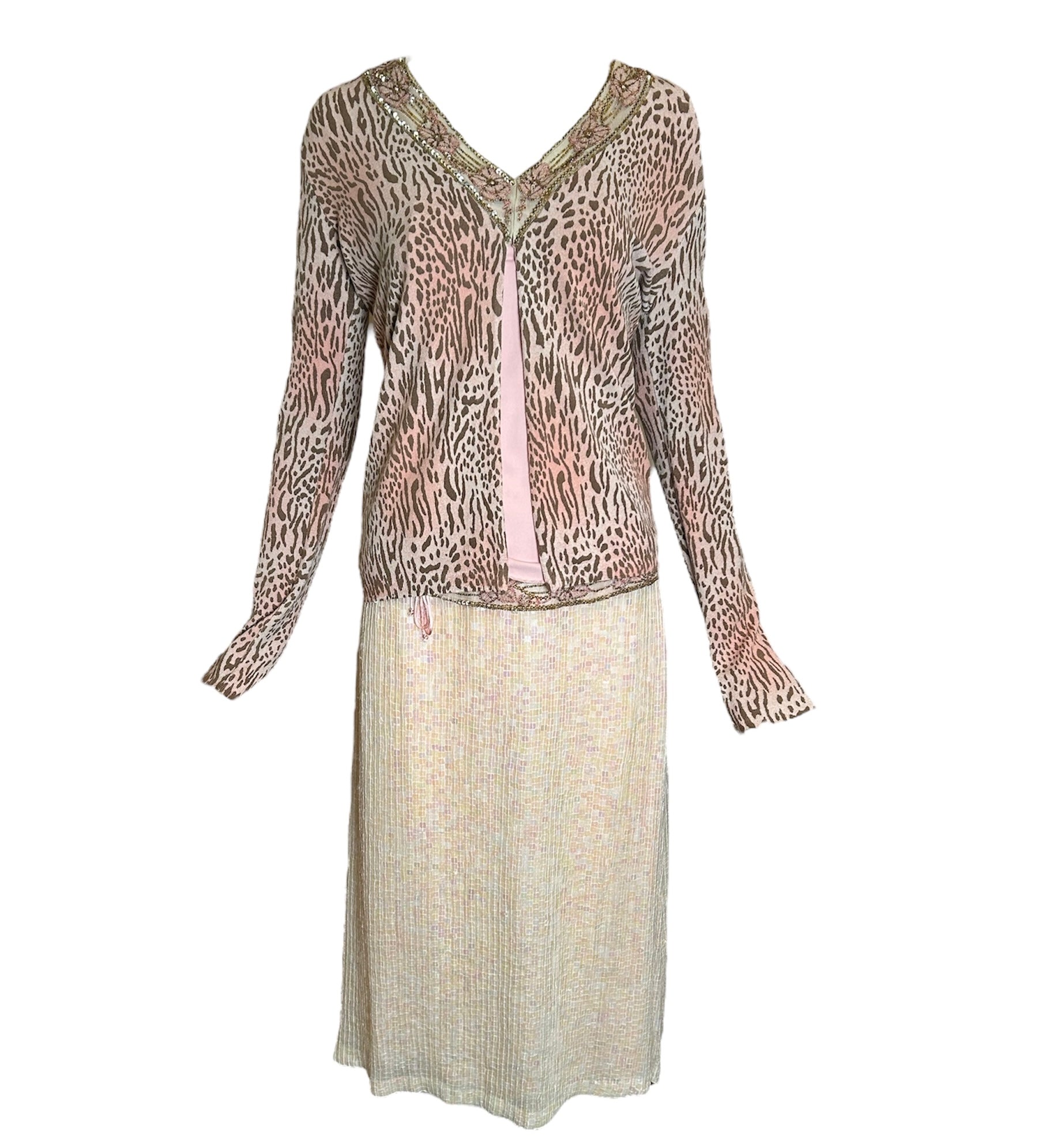 Blumarine Pink Animal Print Sequined 3-Piece Ensemble NWT FRONT FULL ENSEMBLE 1 OF 8