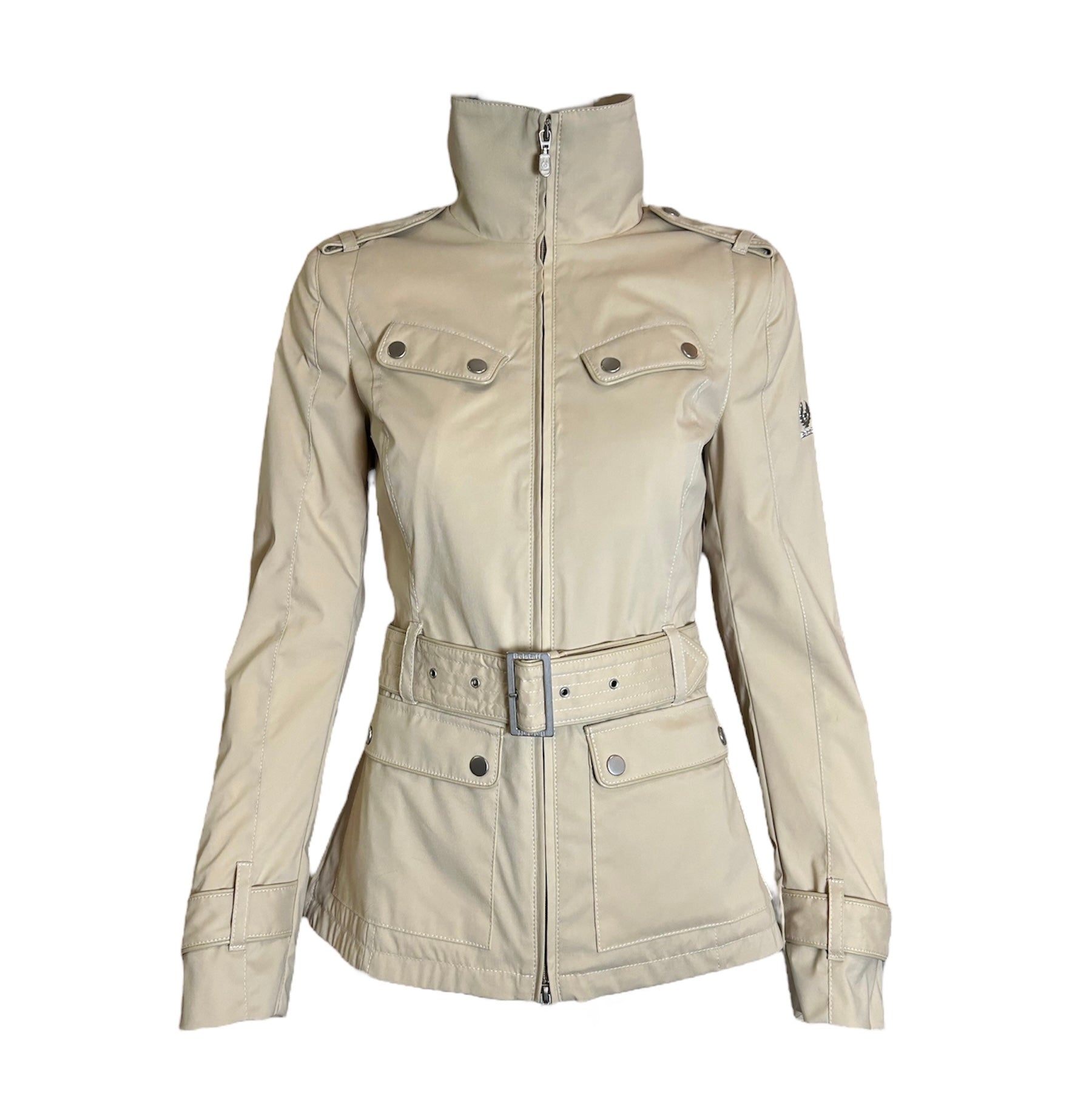 Belstaff Beige Silver Label Cotton Jacket + Belt FRONT PHOTO NECK ZIPPED 2 OF 7
