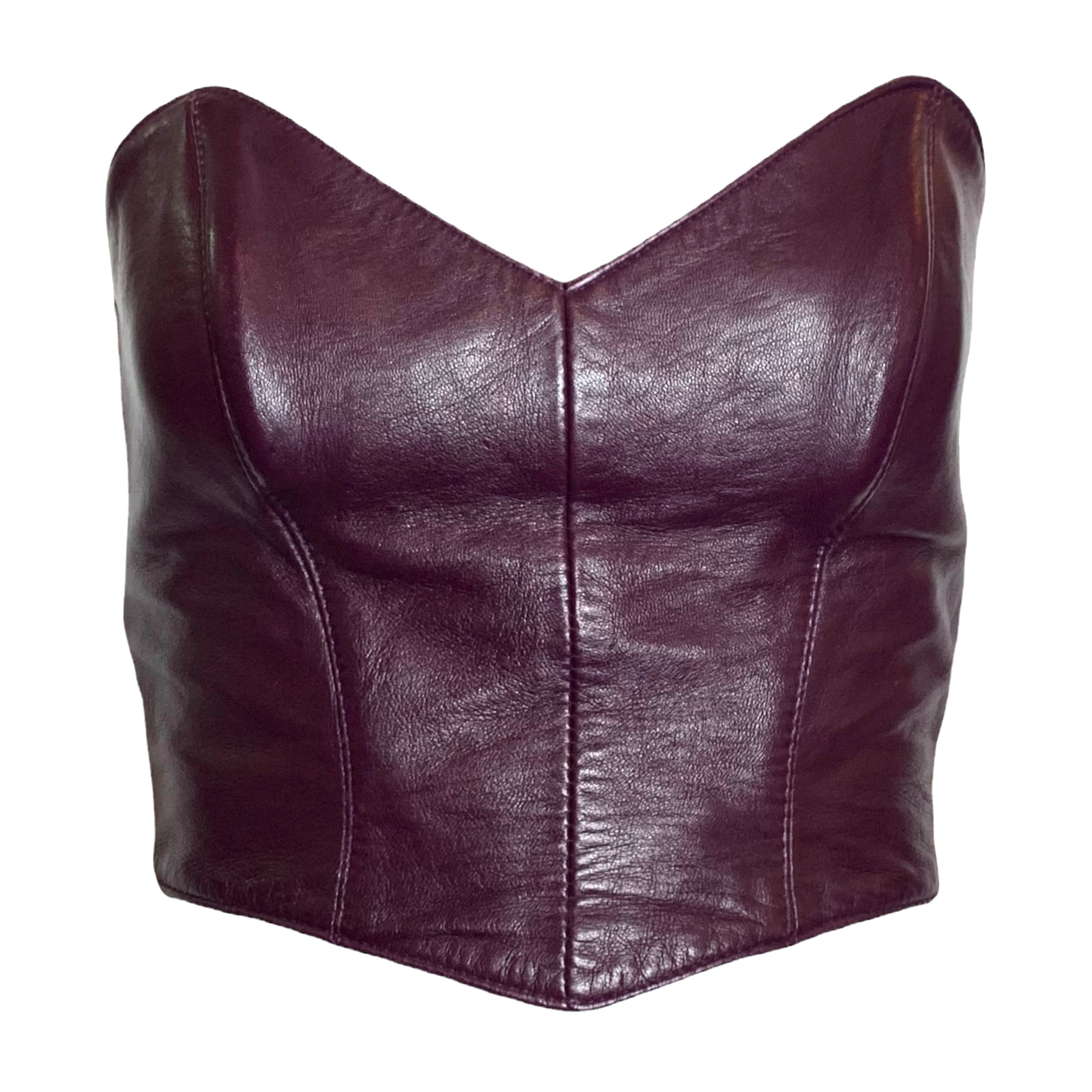  North Beach Leather Michael Hoban 90s Eggplant Purple Leather Buckle Bustier FRONT 1/6