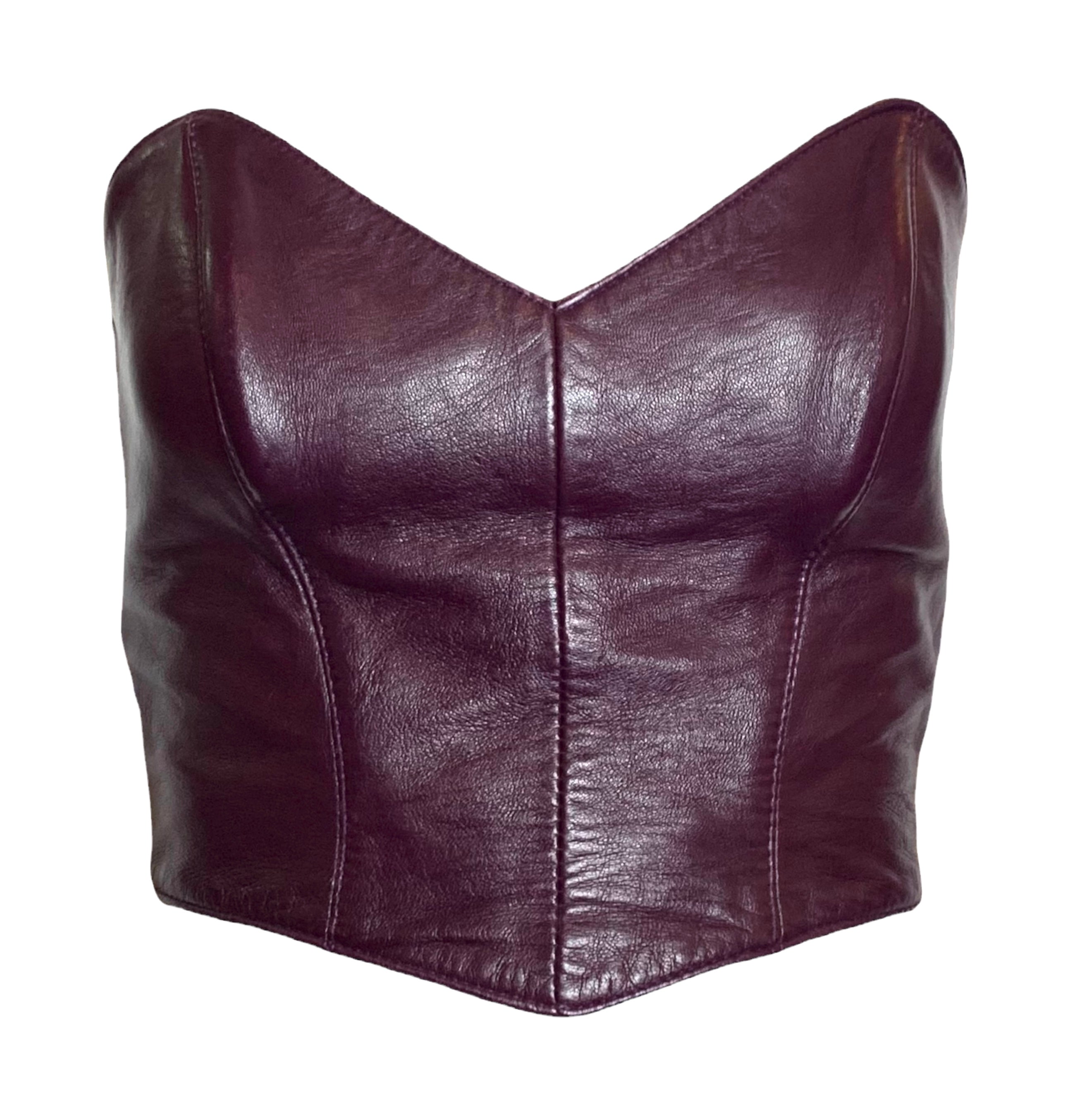  North Beach Leather Michael Hoban 90s Eggplant Purple Leather Buckle Bustier FRONT 1/6