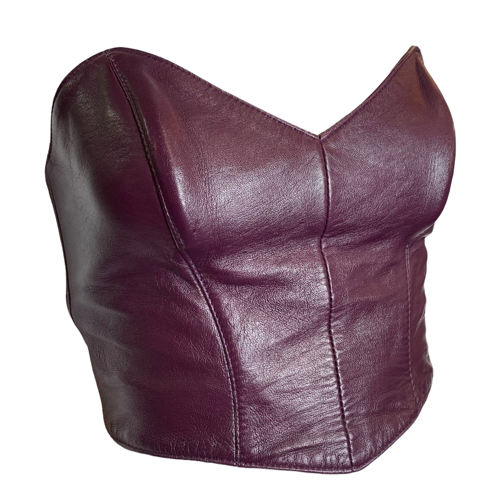  North Beach Leather Michael Hoban 90s Eggplant Purple Leather Buckle Bustier FRONT ANGLE 2/6