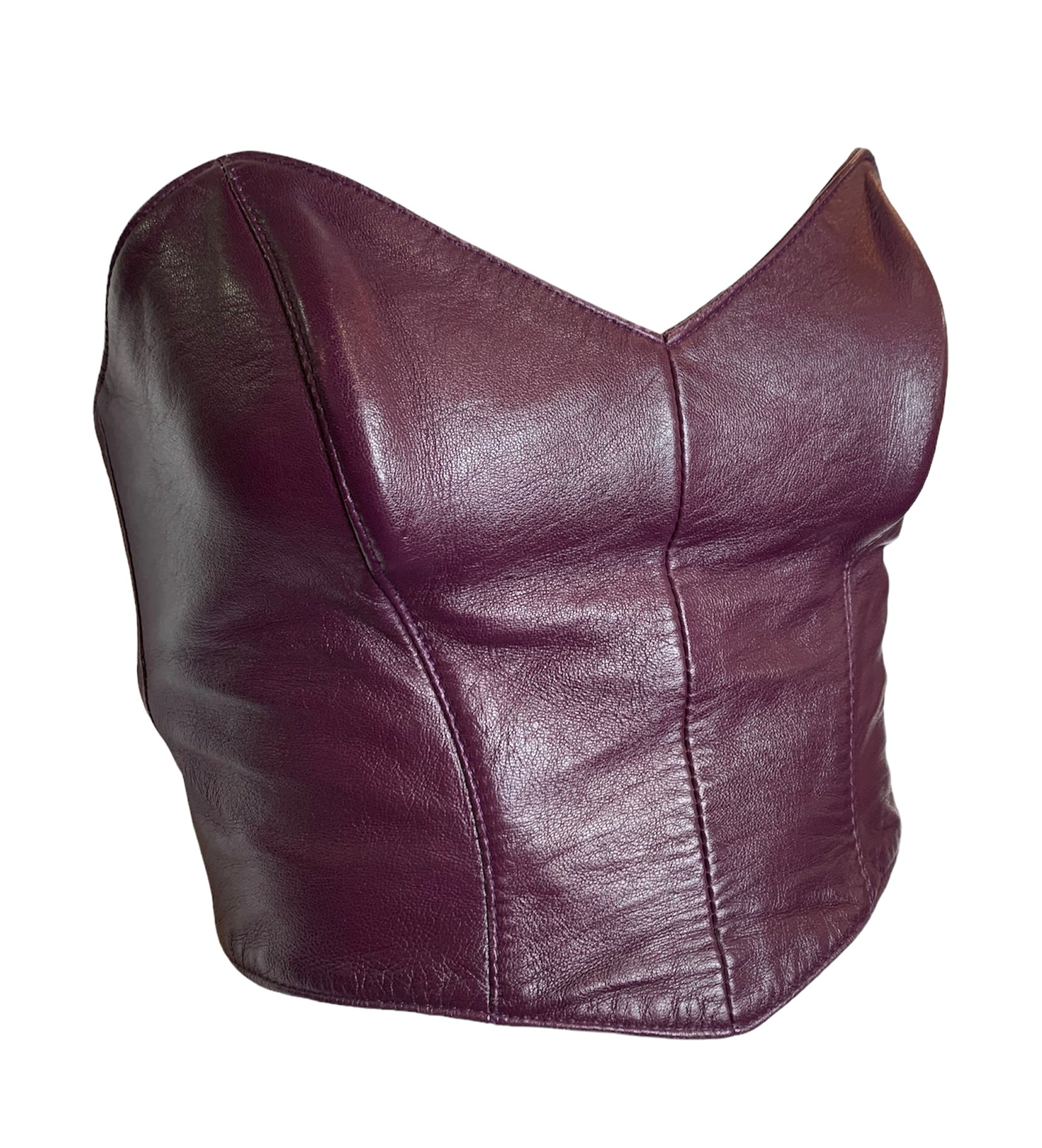  North Beach Leather Michael Hoban 90s Eggplant Purple Leather Buckle Bustier FRONT ANGLE 2/6