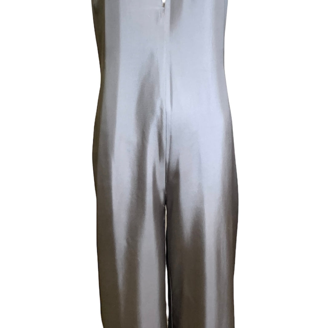  Stella McCartney Pewter Silver Silk Twill Halter Tie Neck Jumpsuit FRONT 1/5