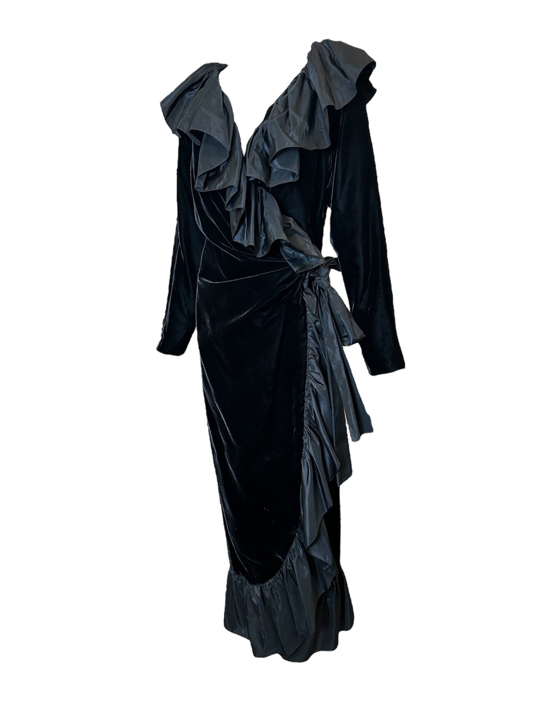 Saint Laurent 70s Black Velvet Waistcoat Dress with Ruffle Collar PROFILE PHOTO 2 OF 5