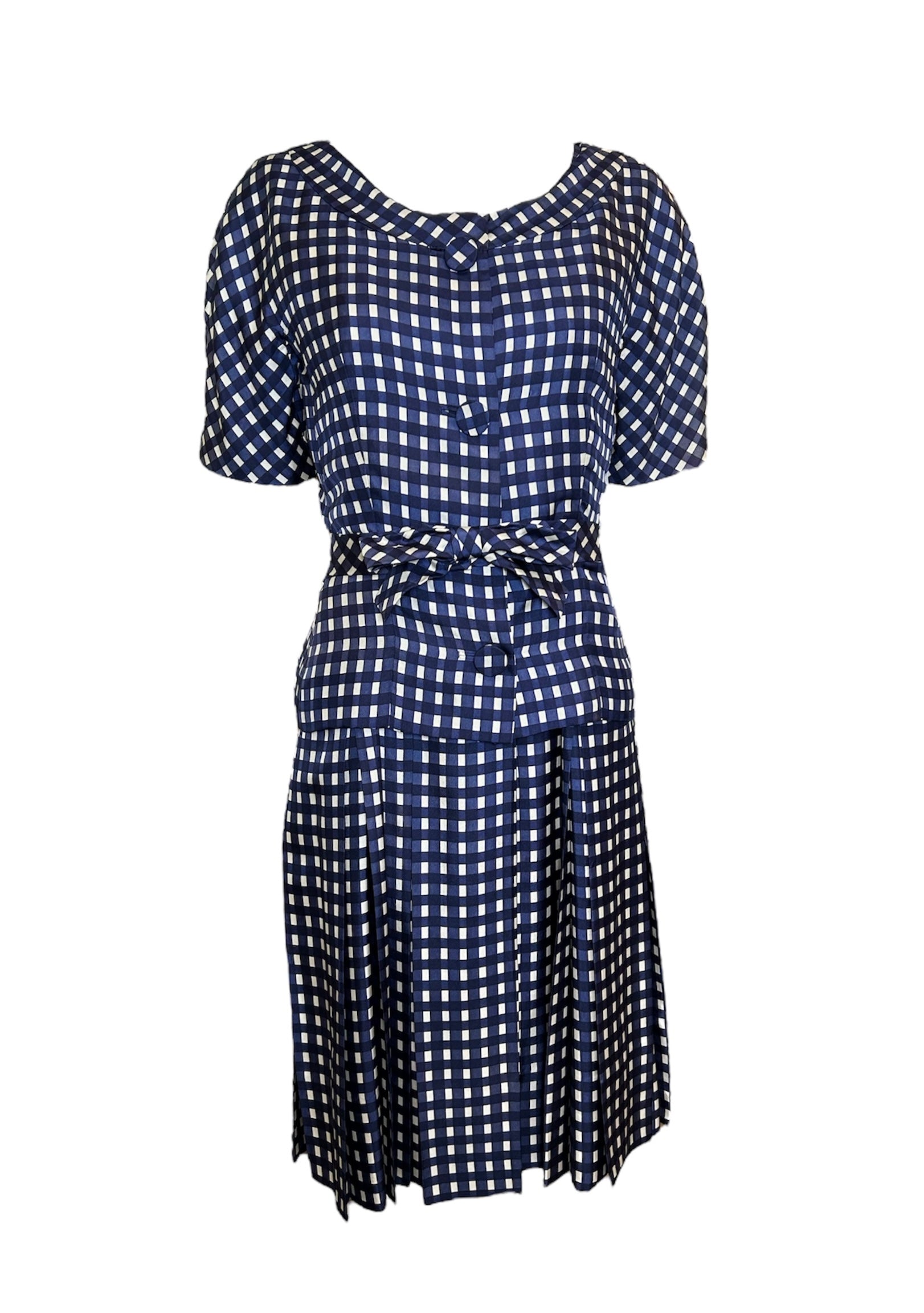 Jean Patou Haute Couture Late 50s Silk Window Check Dress/Jacket Ensemble FRONT PHOTO 1 OF 7