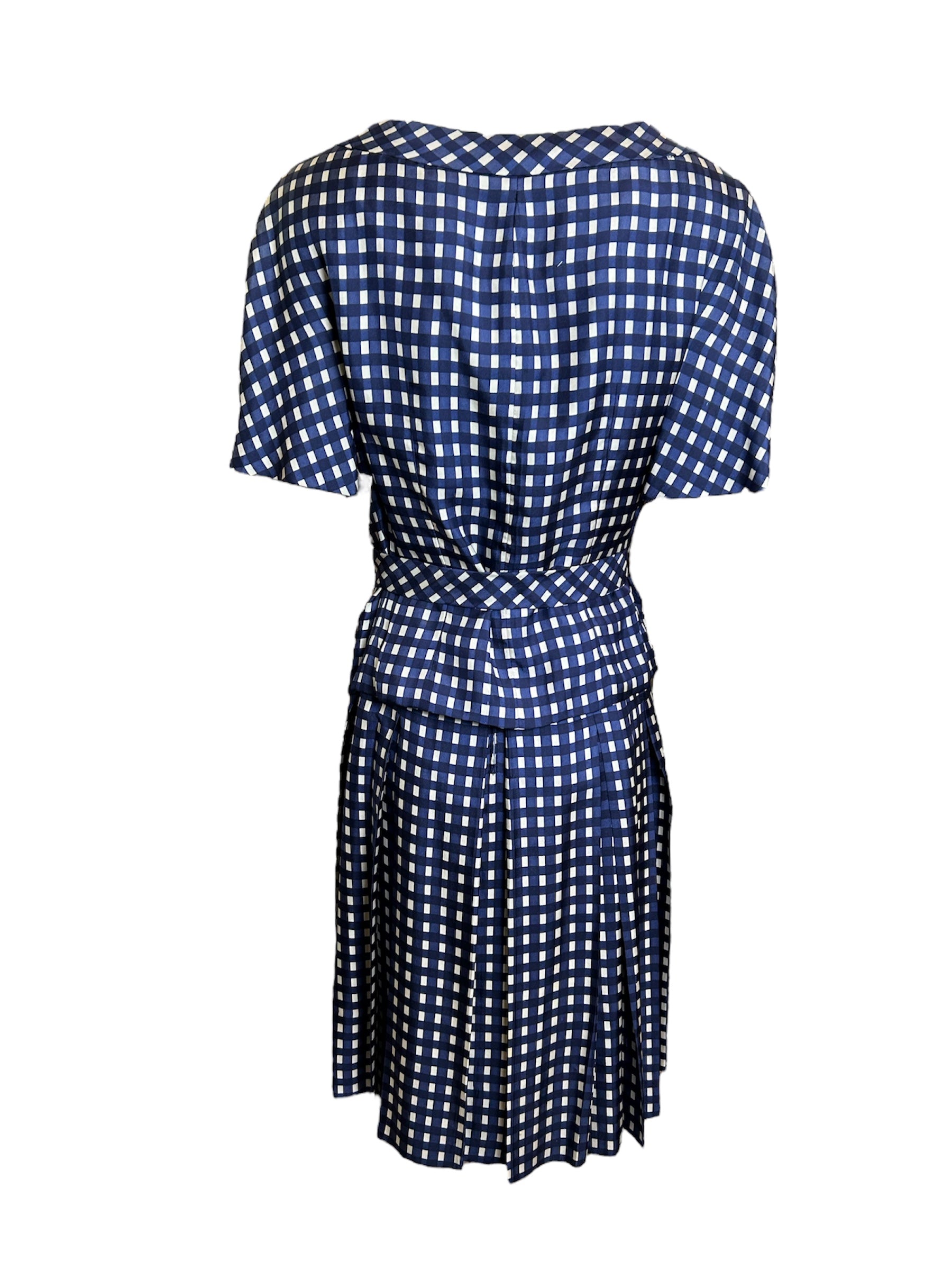 Jean Patou Haute Couture Late 50s Silk Window Check Dress/Jacket Ensemble  BACK PHOTO 5 OF 7