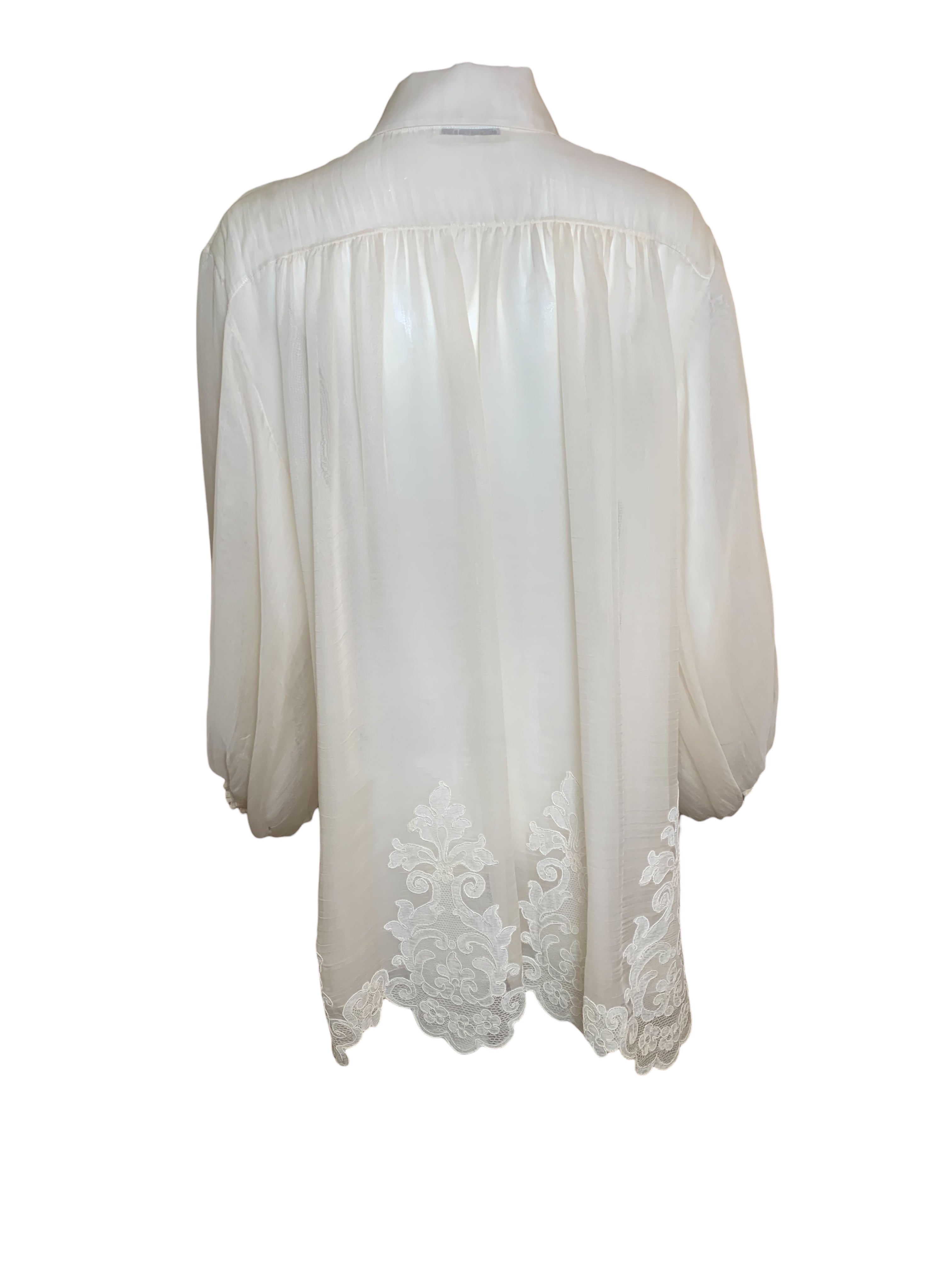 Christian Dior Boutique Cream Silk Organza Embroidered Blouse BACK 3/8