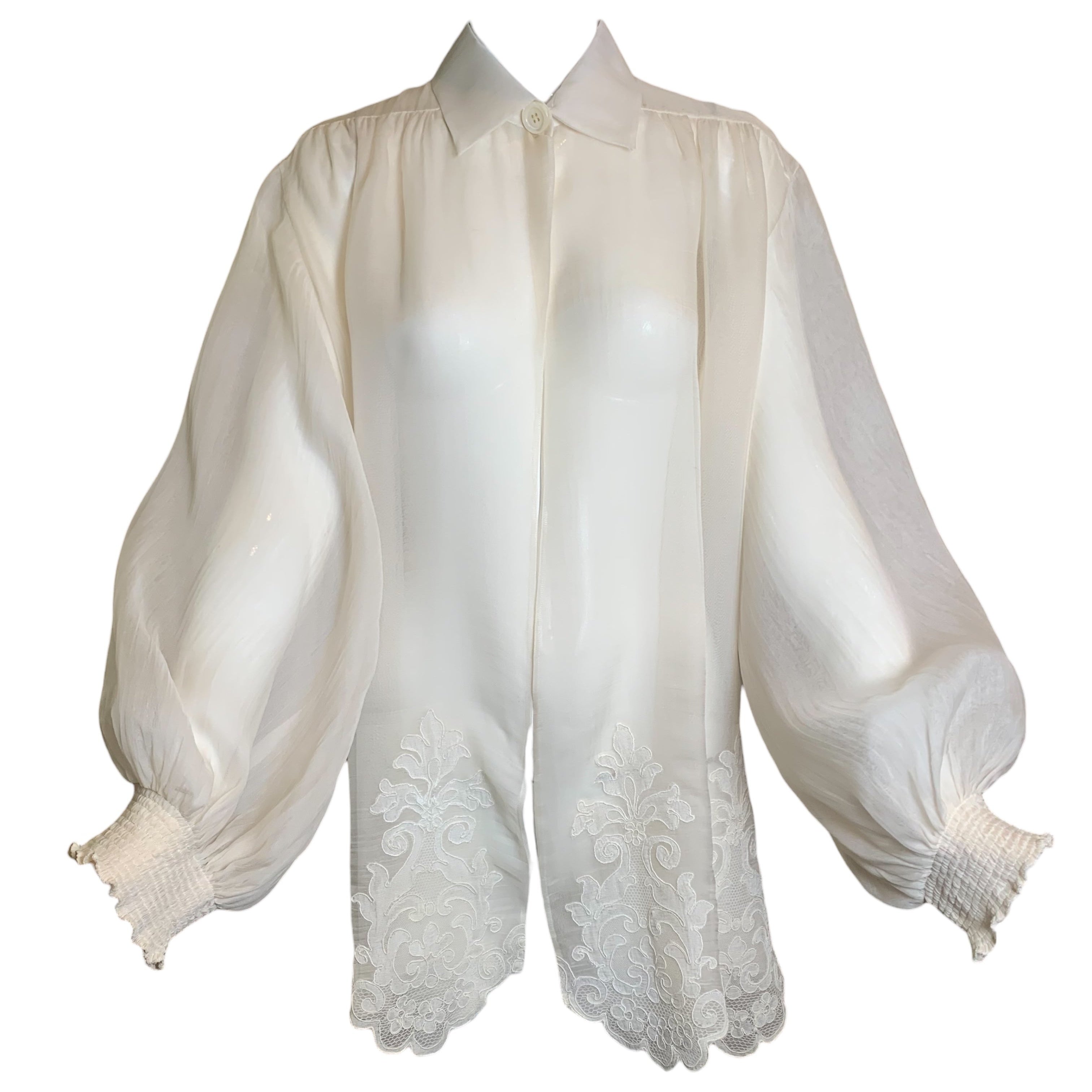 Christian Dior Boutique Cream Silk Organza Embroidered Blouse FRONT 1/8