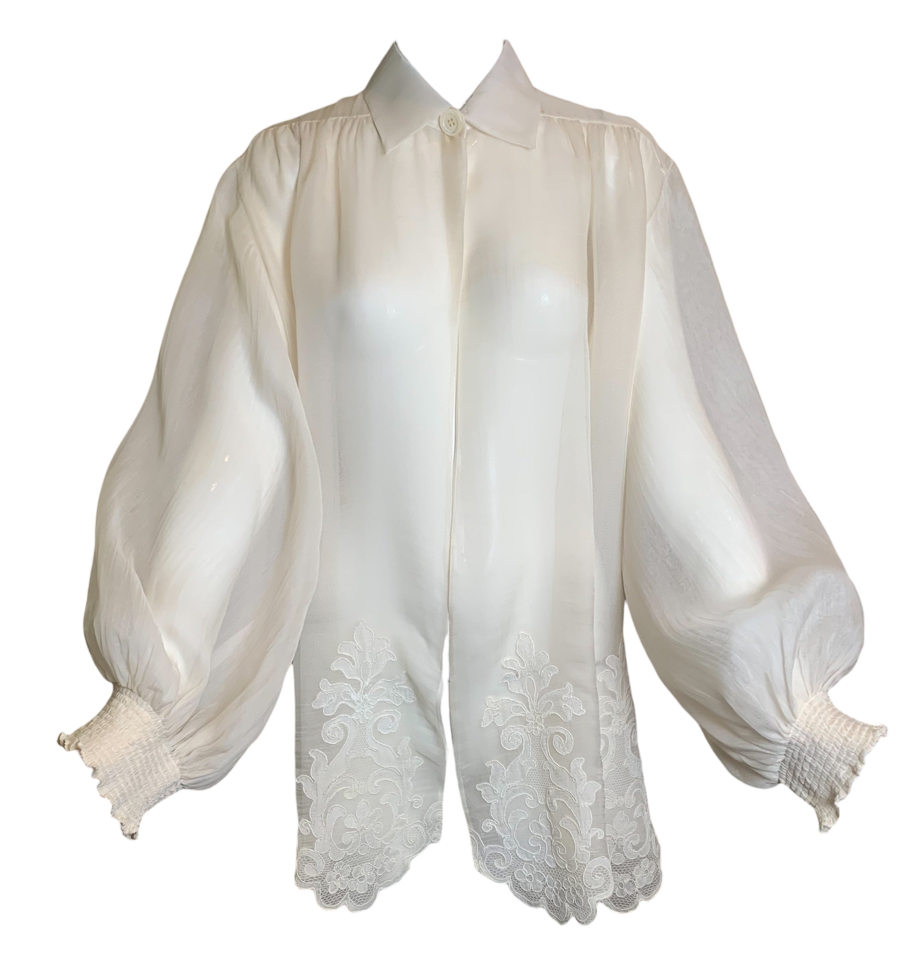 Christian Dior Boutique Cream Silk Organza Embroidered Blouse FRONT 1/8