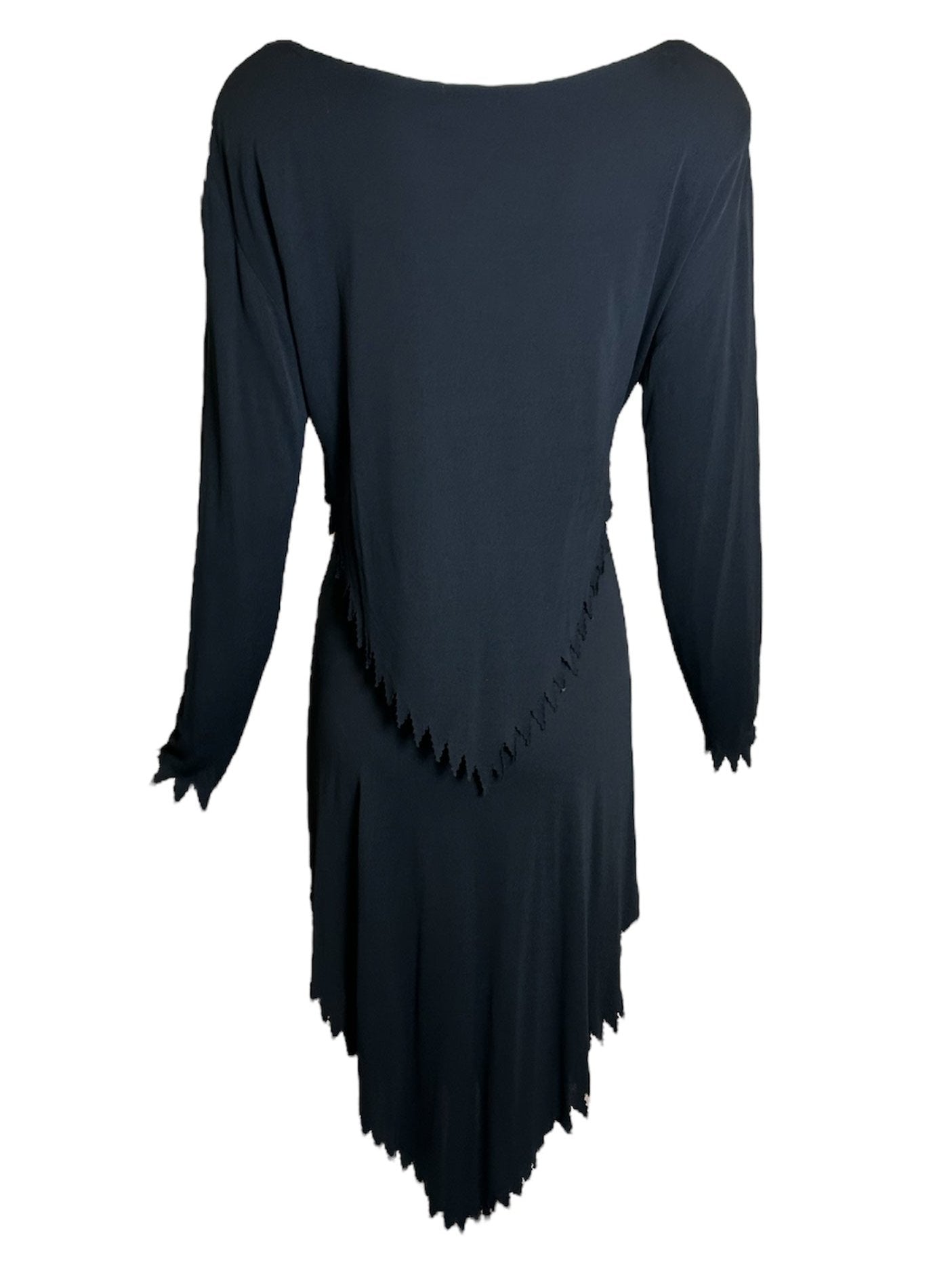 Holly's Harp Late 1970's Black Zig-Zag Layered Jersey Dress THE WAY WE WORE Holly's Harp Late 1970's Black Zig-Zag Layered Jersey Dress THE WAY WE WORE