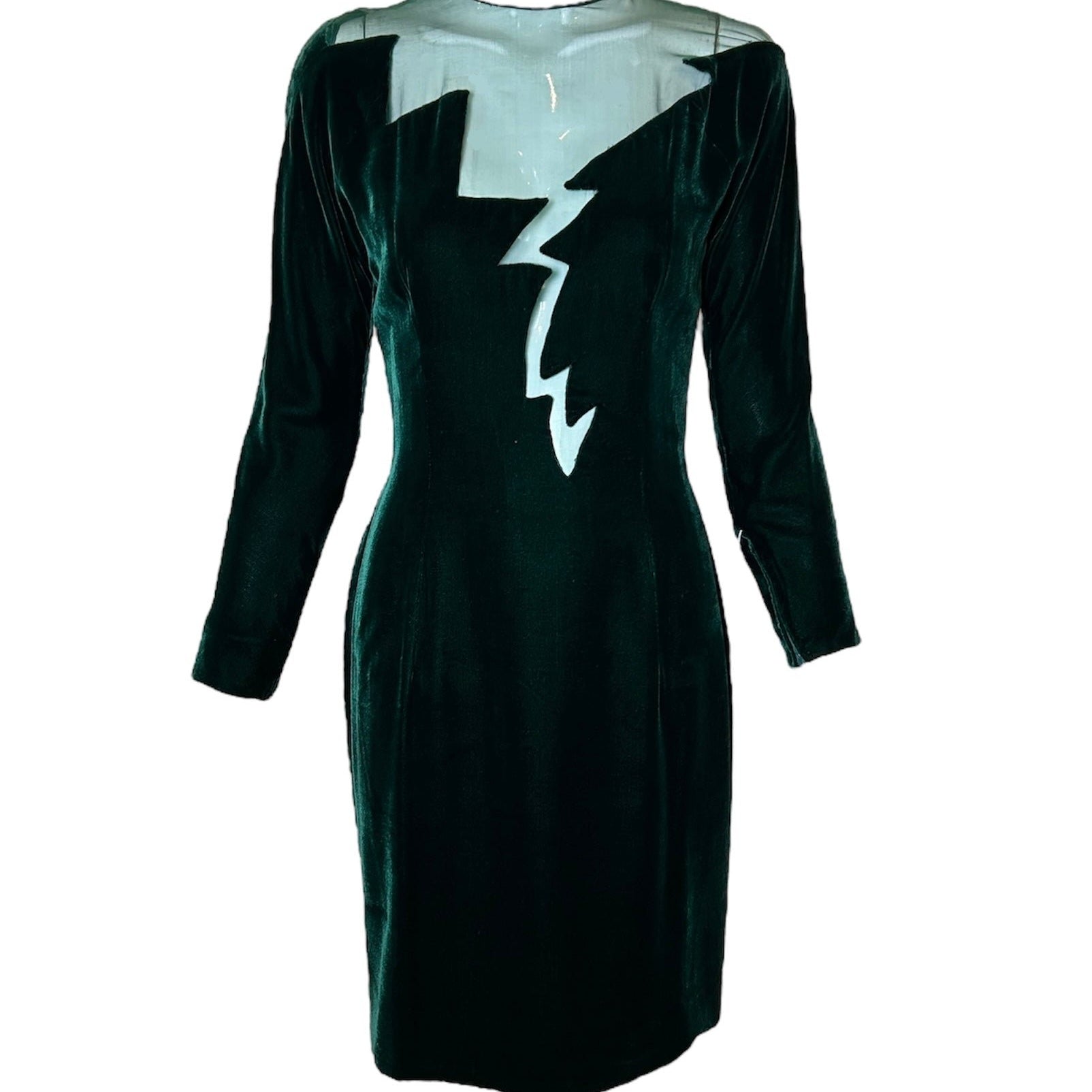 John Anthony Late 70s Emerald Velvet Cut-Out Lightning Dress FRONT PHOTO 1 OF 6