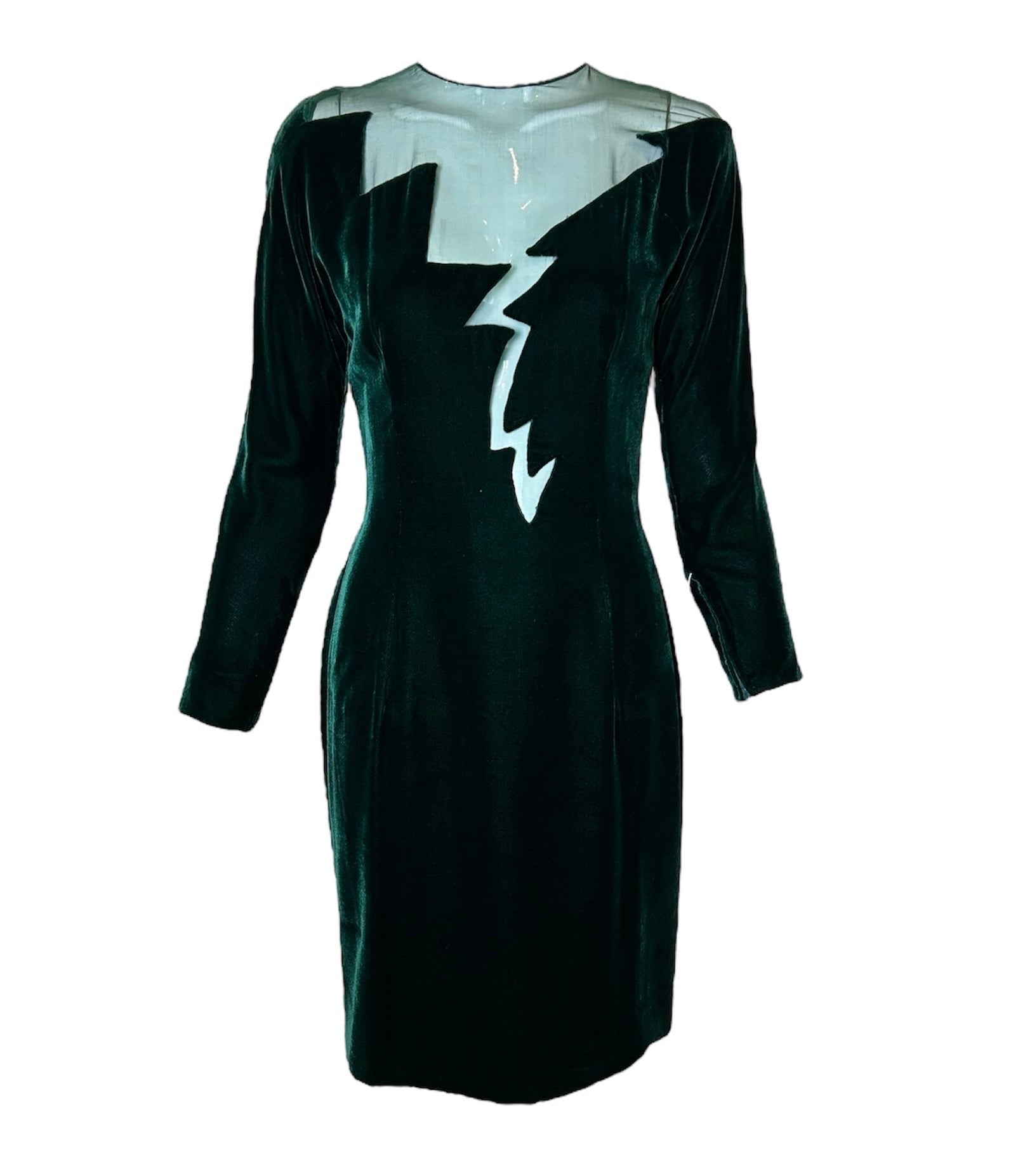 John Anthony Late 70s Emerald Velvet Cut-Out Lightning Dress FRONT PHOTO 1 OF 6