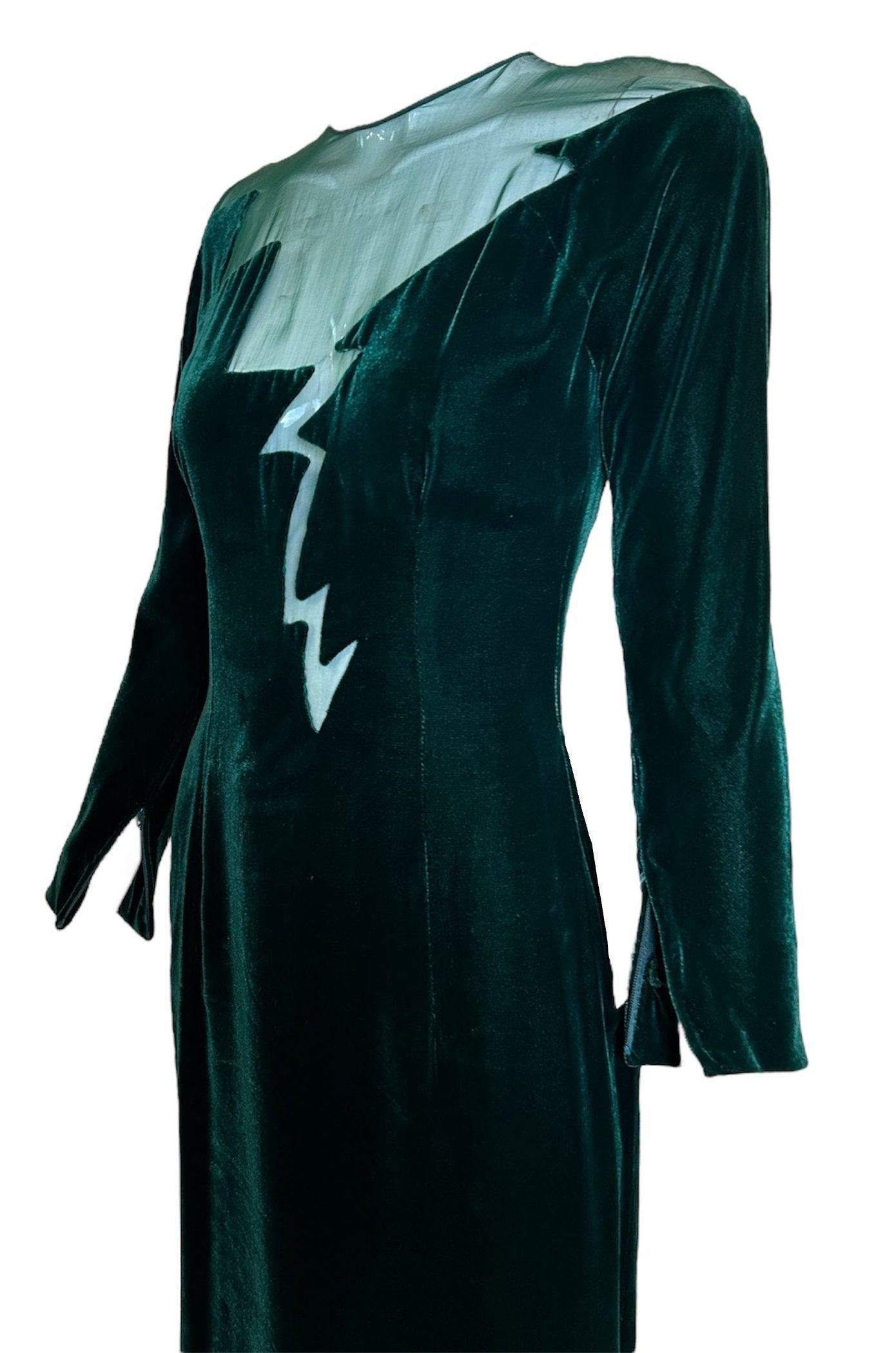 John Anthony Late 70s Emerald Velvet Cut-Out Lightning Dress PROFILE PHOTO 3 OF 6