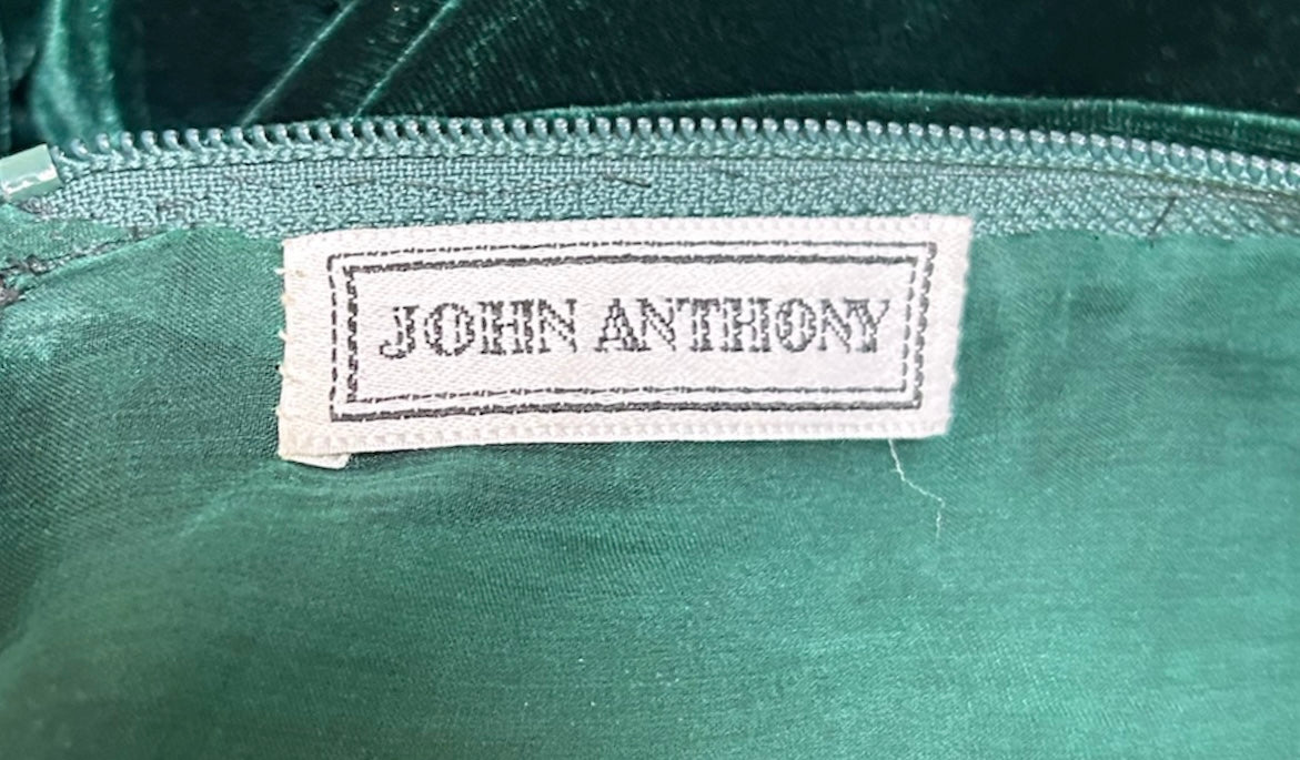 John Anthony Late 70s Emerald Velvet Cut-Out Lightning Dress LABEL PHOTO 5 OF 6