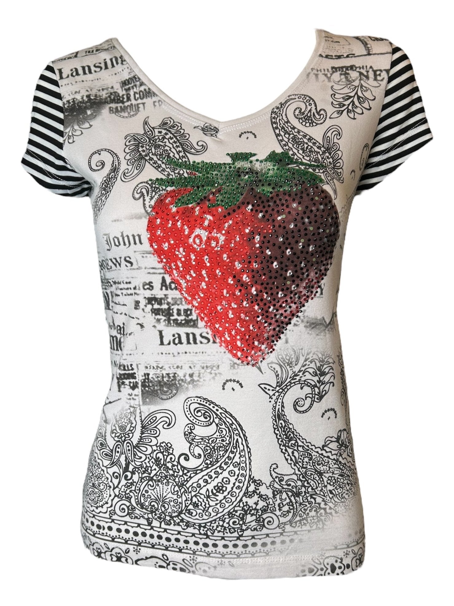 D&G Striped Rhinestone Strawberry Tee FRONT PHOTO 1 OF 5