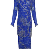 Fabrice Cobalt Blue Paisley Beaded Gown Ensemble FRONT PHOTO 1 OF 12