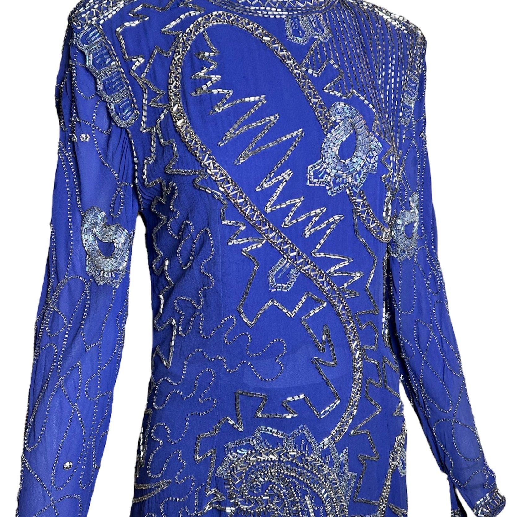 Fabrice Cobalt Blue Paisley Beaded Gown Ensemble FRONT PROFILE PHOTO 2 OF 12