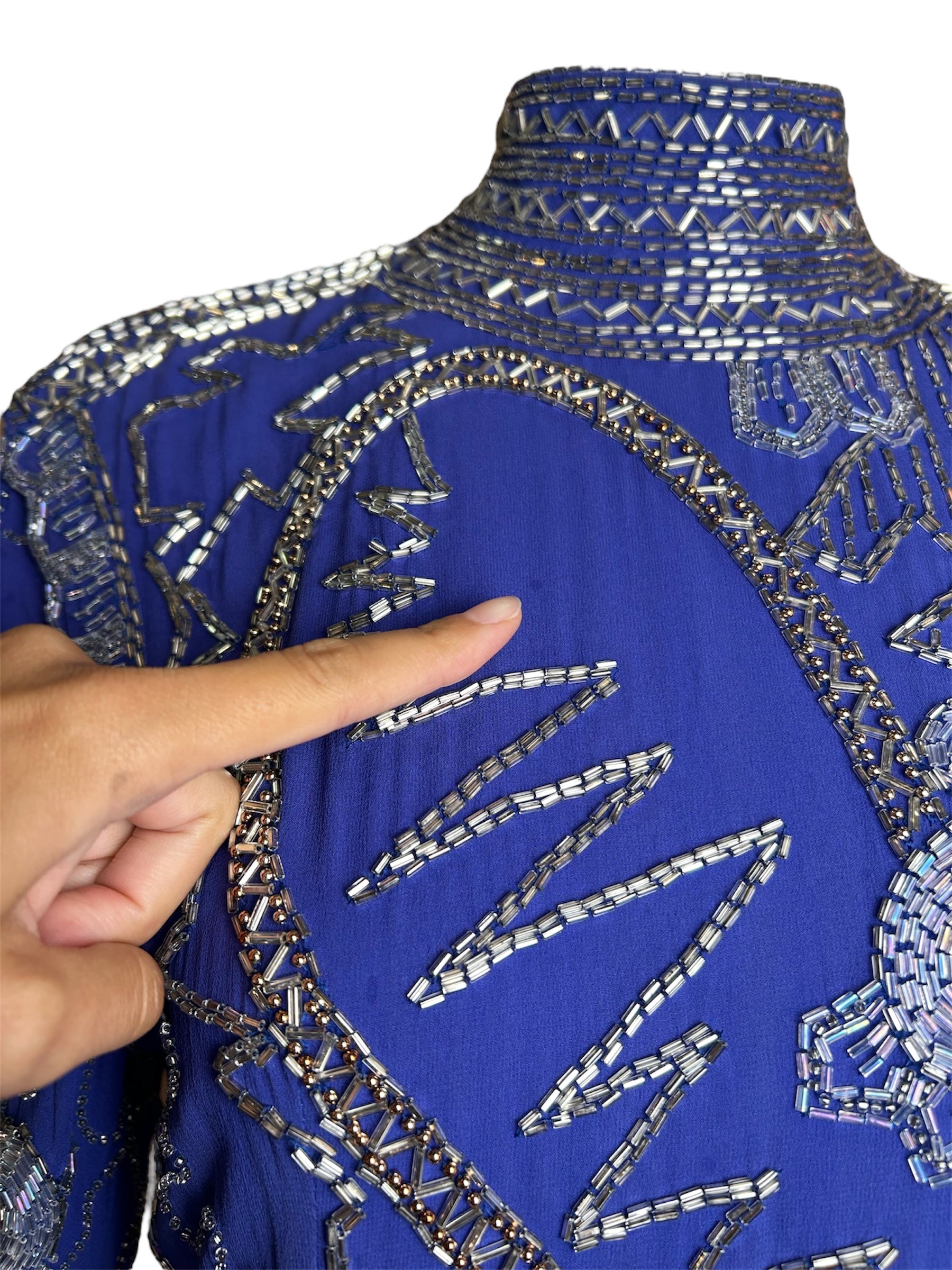 Fabrice Cobalt Blue Paisley Beaded Gown Ensemble FRONT SPOT 8 OF 12