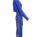 Fabrice Cobalt Blue Paisley Beaded Gown Ensemble SIDE PHOTO 3 OF 12