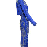 Fabrice Cobalt Blue Paisley Beaded Gown Ensemble SIDE PHOTO 3 OF 12