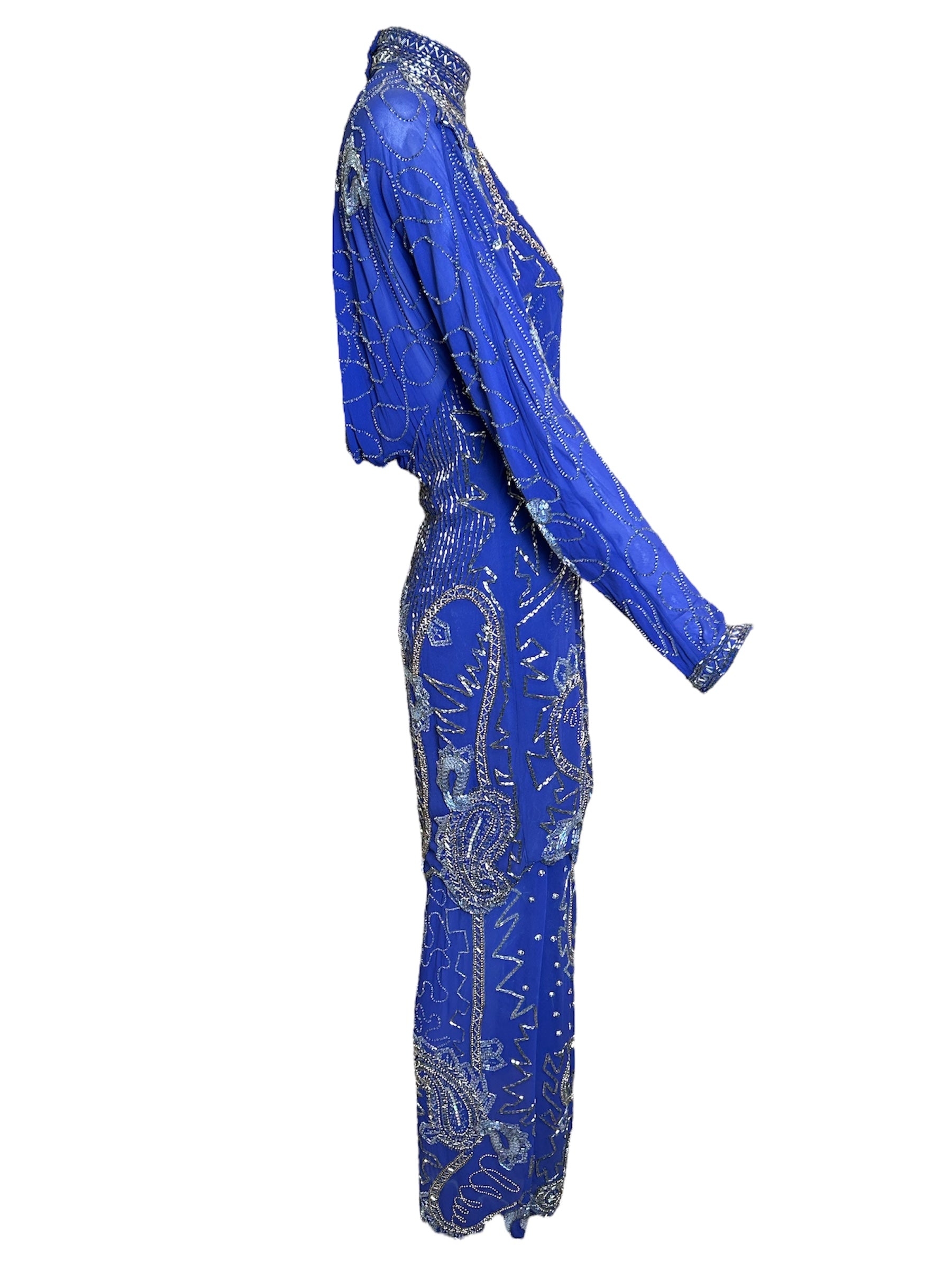 Fabrice Cobalt Blue Paisley Beaded Gown Ensemble SIDE PHOTO 3 OF 12