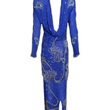 Fabrice Cobalt Blue Paisley Beaded Gown Ensemble BACK PHOTO 4 OF 12