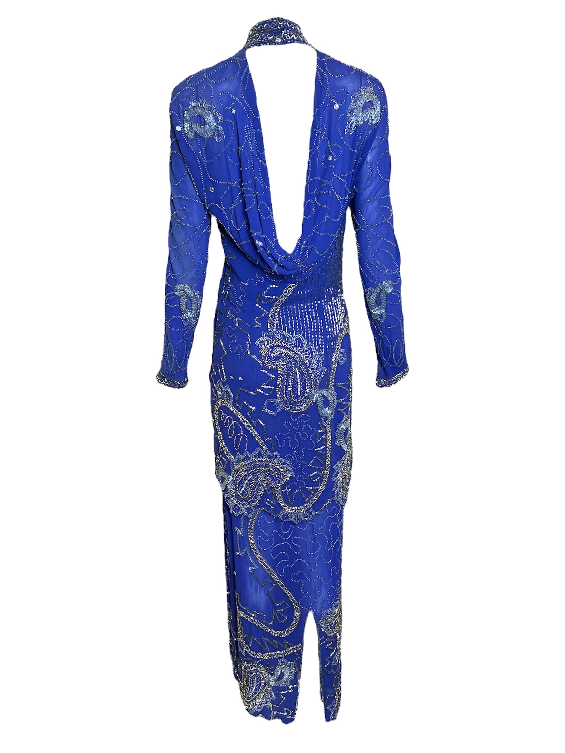 Fabrice Cobalt Blue Paisley Beaded Gown Ensemble BACK PHOTO 4 OF 12