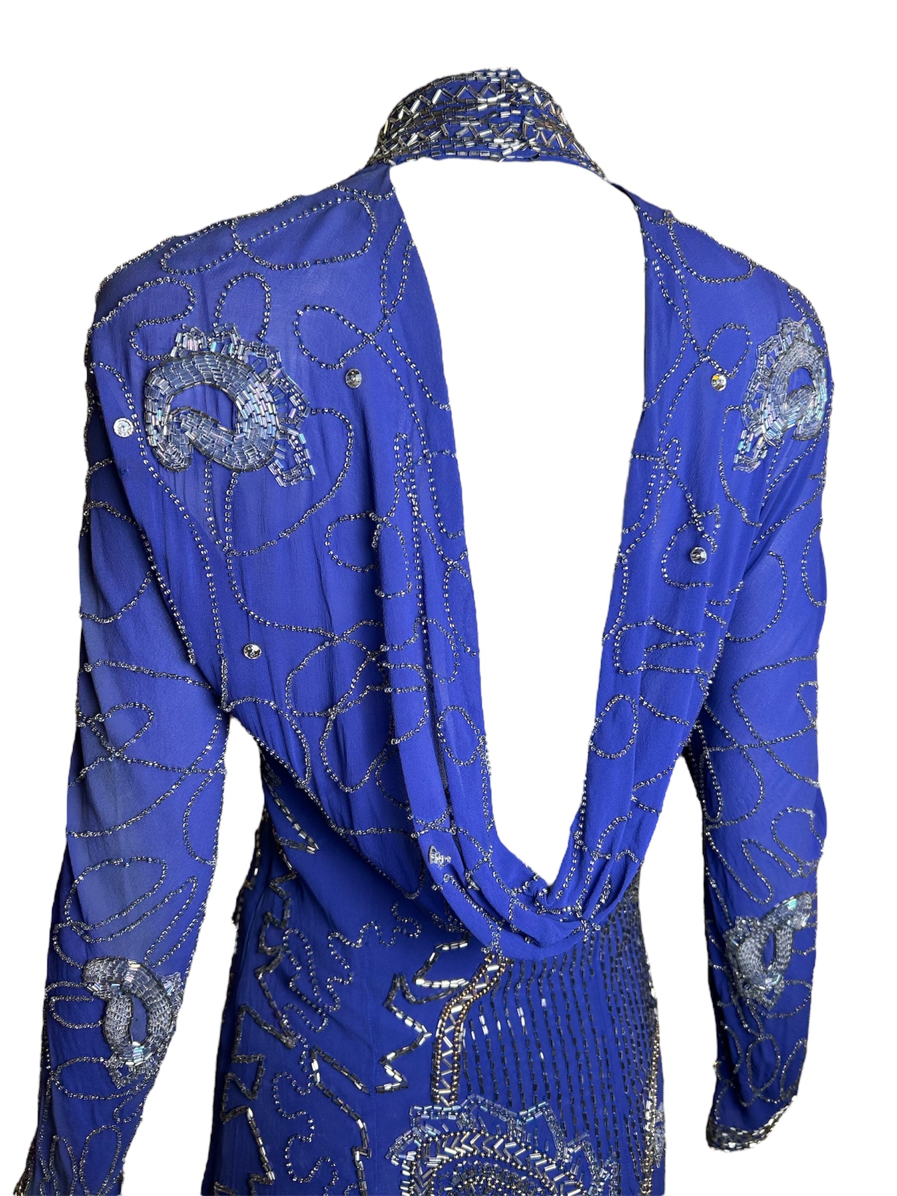 Fabrice Cobalt Blue Paisley Beaded Gown Ensemble BACK PROFILE PHOTO 5 OF 12