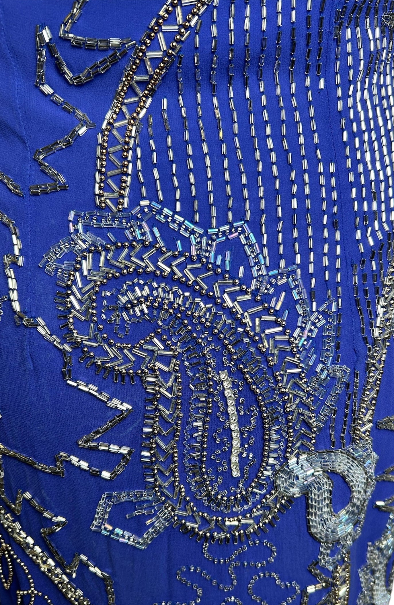 Fabrice Cobalt Blue Paisley Beaded Gown Ensemble BEADING DETAILING 7 OF 12