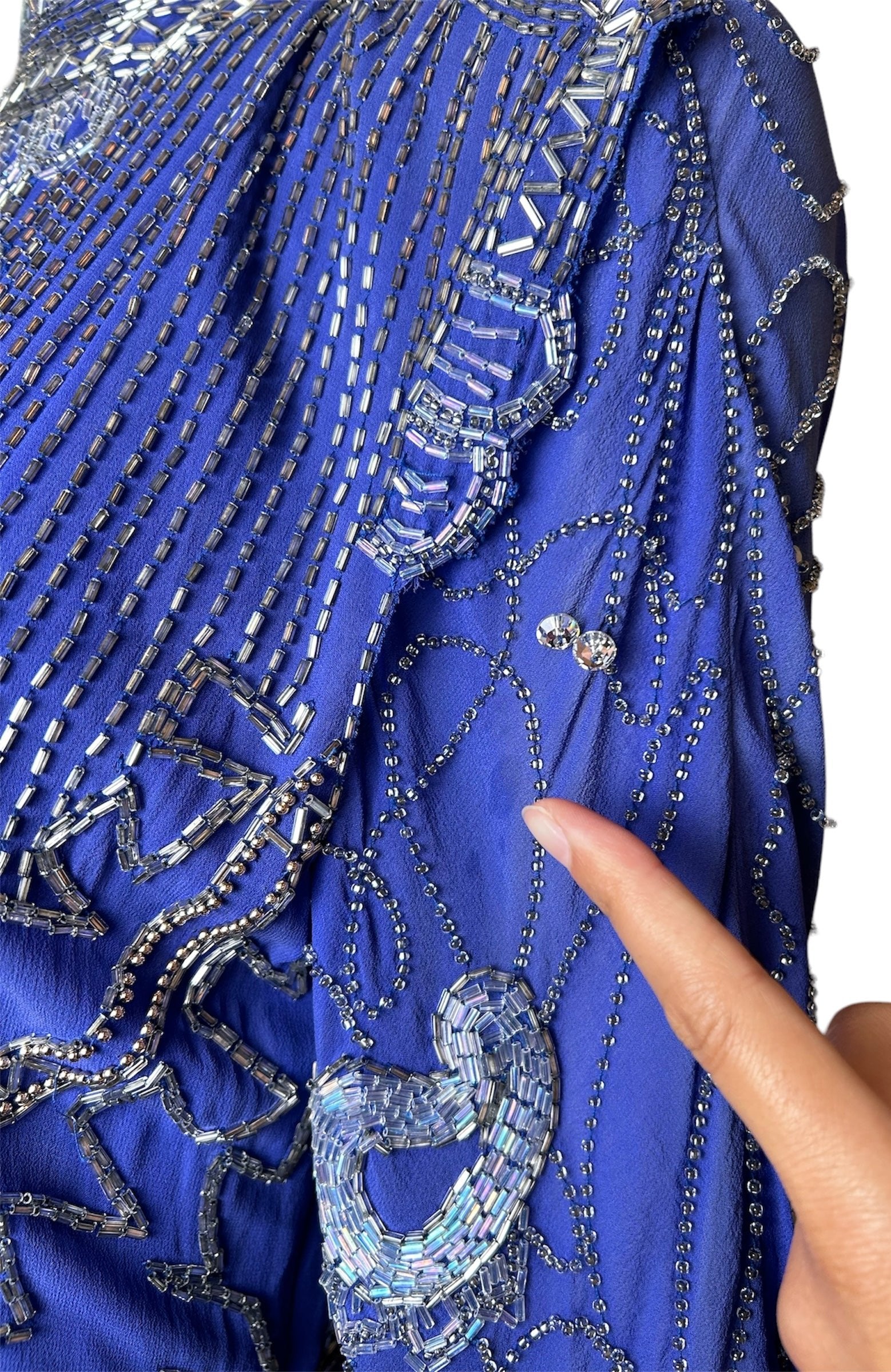 Fabrice Cobalt Blue Paisley Beaded Gown Ensemble RIGHT ARM SPOT PHOTO 9 OF 12