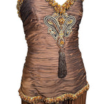 Odicini Couture Glowing Brown Strapless Silk Gown with Beaded Accents PHOTO 2 OF 7