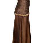 Odicini Couture Glowing Brown Strapless Silk Gown with Beaded Accents SIDE PHOTO 3 OF 7