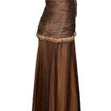 Odicini Couture Glowing Brown Strapless Silk Gown with Beaded Accents SIDE PHOTO 3 OF 7