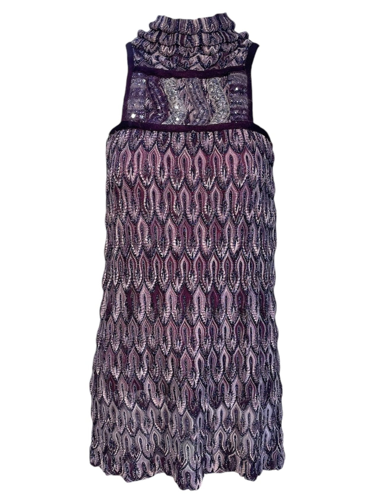 Missoni 2000s Purple Lurex Zig Zag Chevron Knit Mini Dress