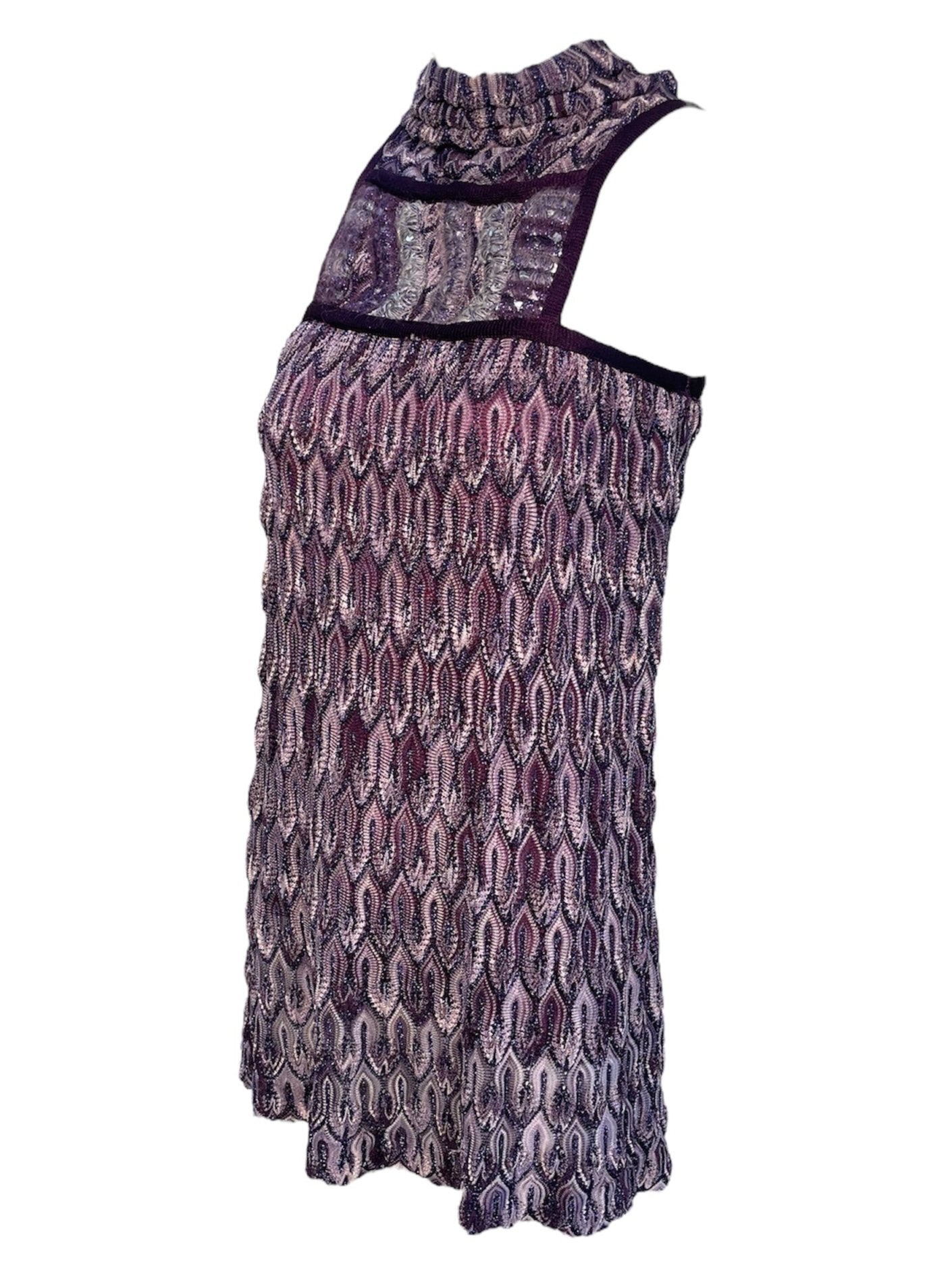 Missoni 2000s Purple Lurex Zig Zag Chevron Knit Mini Dress, side