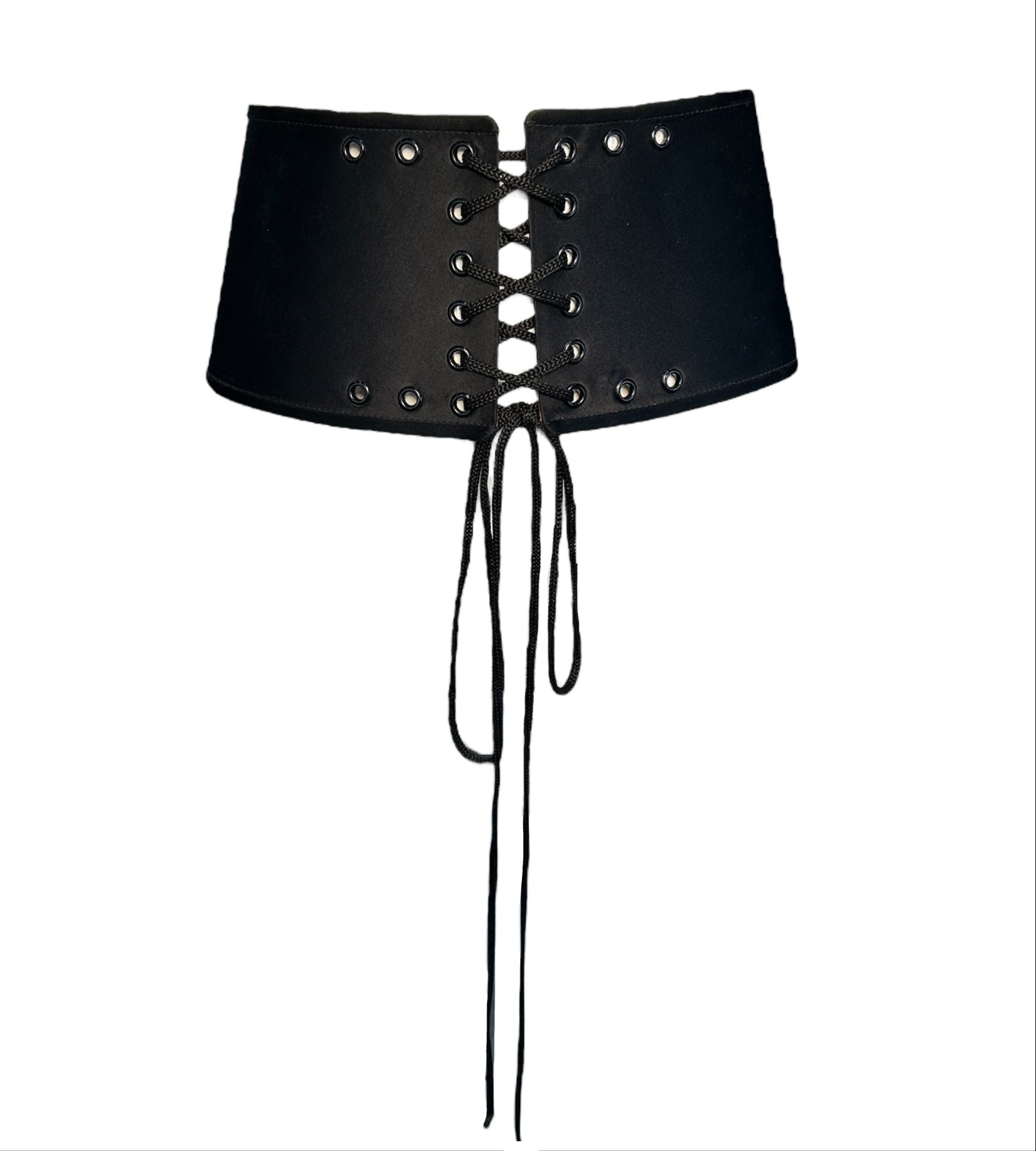 Giorgio Armani Black Lace Up Faux Corset Leather Cummerbund FRONT PHOTO 1 OF 5